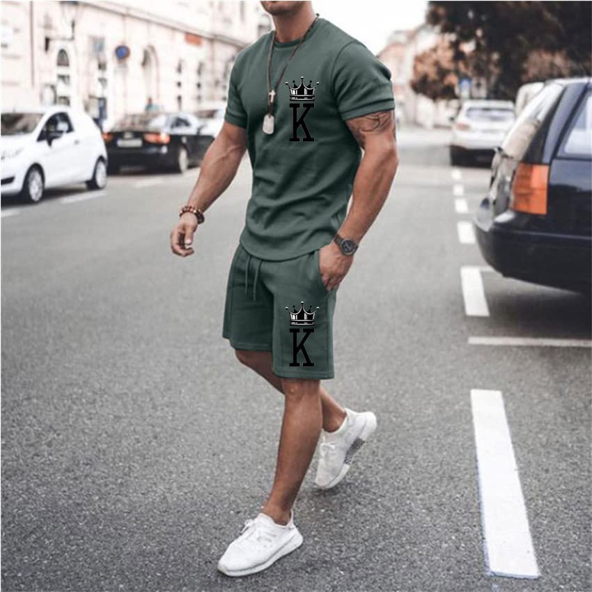 Men's Short Sets 2 Piece Summer Outfits Tracksuits Short Sleeve Shirt and Shorts 3D Poker Shirt