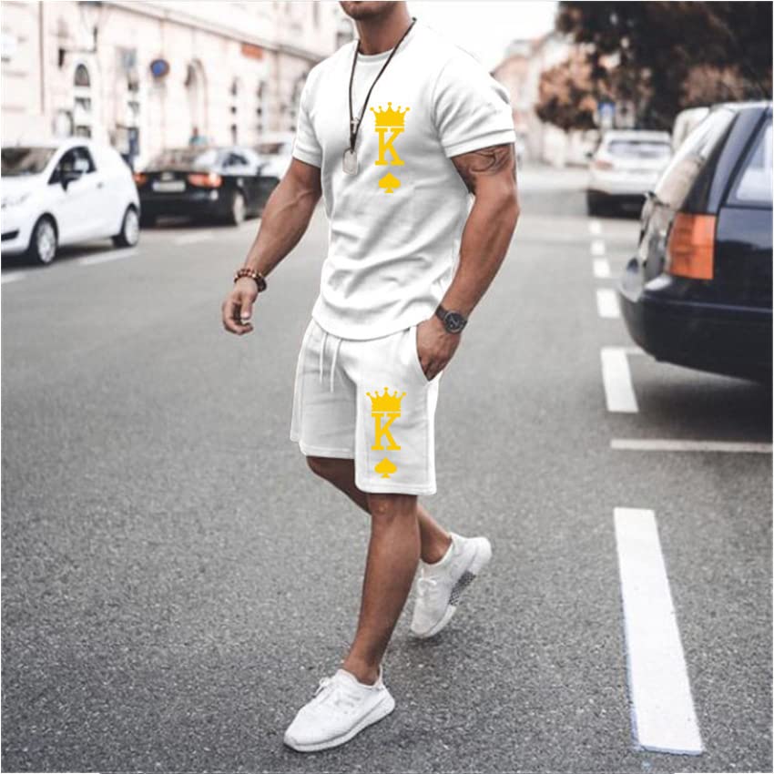 Men's Short Sets 2 Piece Summer Outfits Tracksuits Short Sleeve Shirt and Shorts 3D Poker Shirt