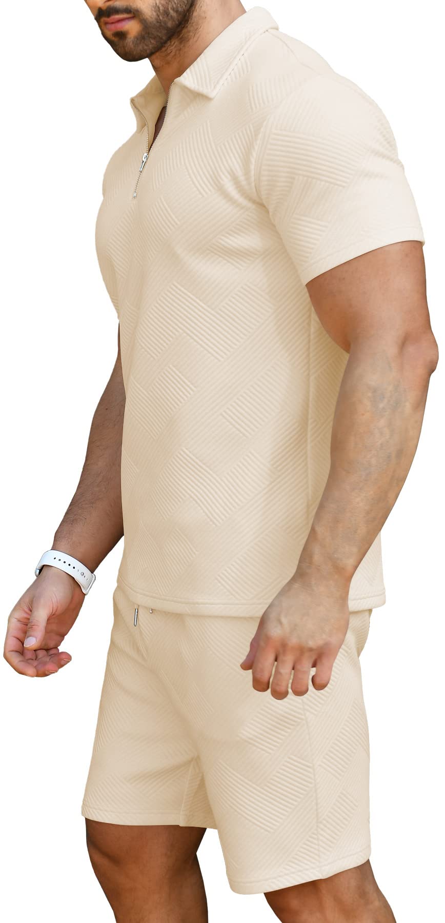 KUYIGO Men's Polo Shirt and Shorts Set Summer Outfits Fashion Casual Short Sleeve Polo Suit for Men 2 Piece Shorts Tracksuit