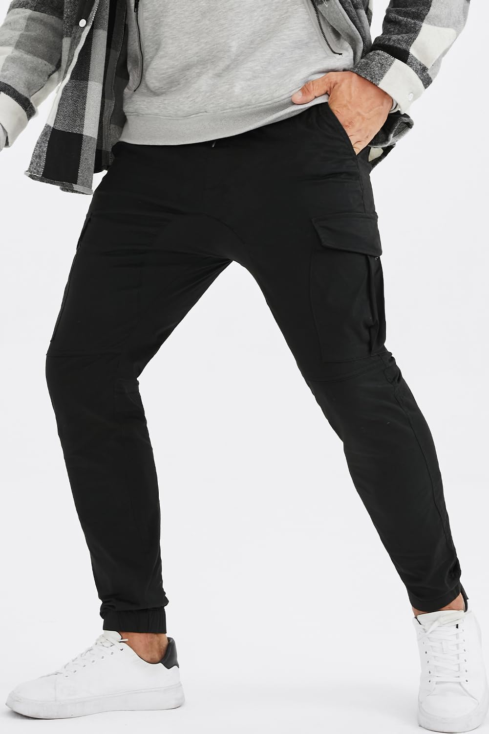 JMIERR Mens Fashion Cargo Pants - Casual Cotton Tapered Stretch Twill Drawstring Athletic Joggers Sweatpants with 6 Pockets