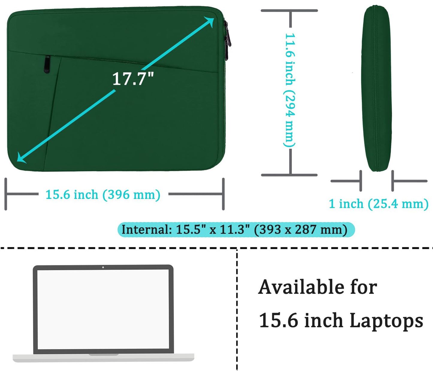 Laptop Case Sleeve 15.6 inch, Durable Shockproof Protective Computer Carrying Cover with Front Pocket, Briefcase Handbags Laptop Sleeve Bag for 15.6 inch HP, Dell, Acer, Asus, Notebook, Black