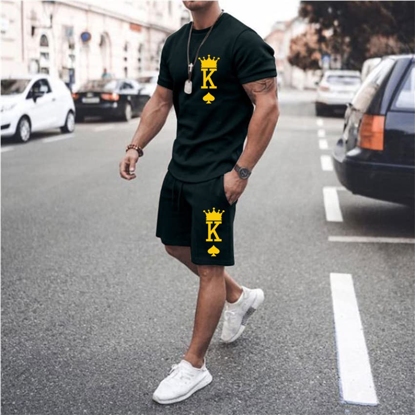 Men's Short Sets 2 Piece Summer Outfits Tracksuits Short Sleeve Shirt and Shorts 3D Poker Shirt