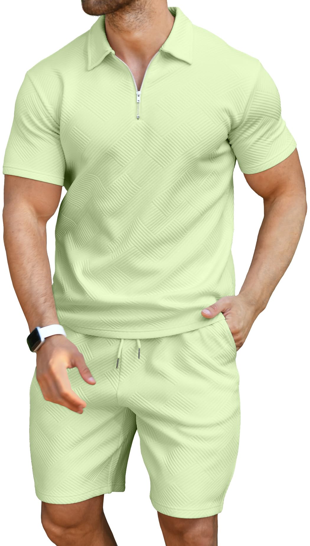 KUYIGO Men's Polo Shirt and Shorts Set Summer Outfits Fashion Casual Short Sleeve Polo Suit for Men 2 Piece Shorts Tracksuit