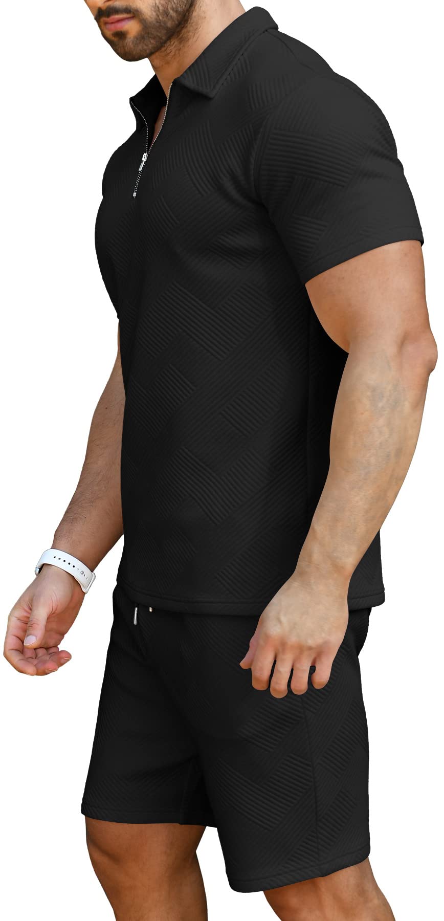 KUYIGO Men's Polo Shirt and Shorts Set Summer Outfits Fashion Casual Short Sleeve Polo Suit for Men 2 Piece Shorts Tracksuit