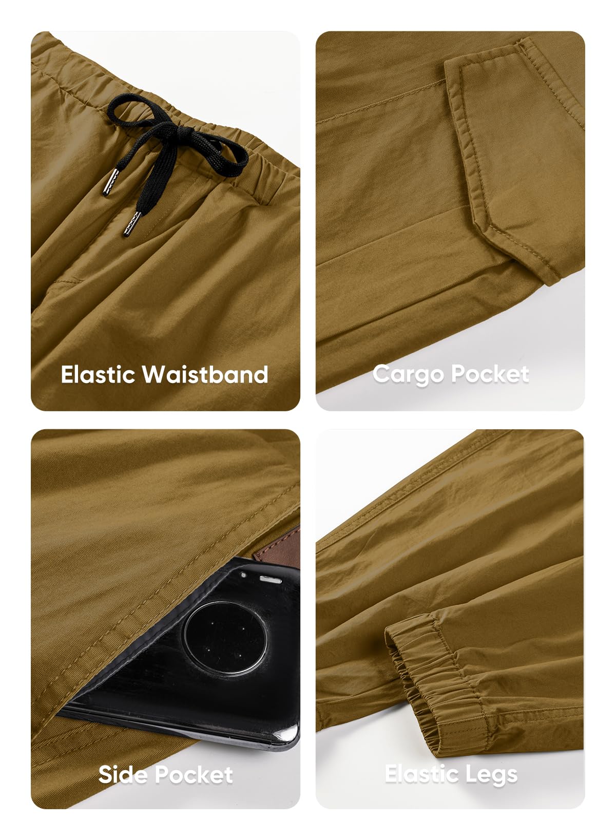 JMIERR Mens Fashion Cargo Pants - Casual Cotton Tapered Stretch Twill Drawstring Athletic Joggers Sweatpants with 6 Pockets