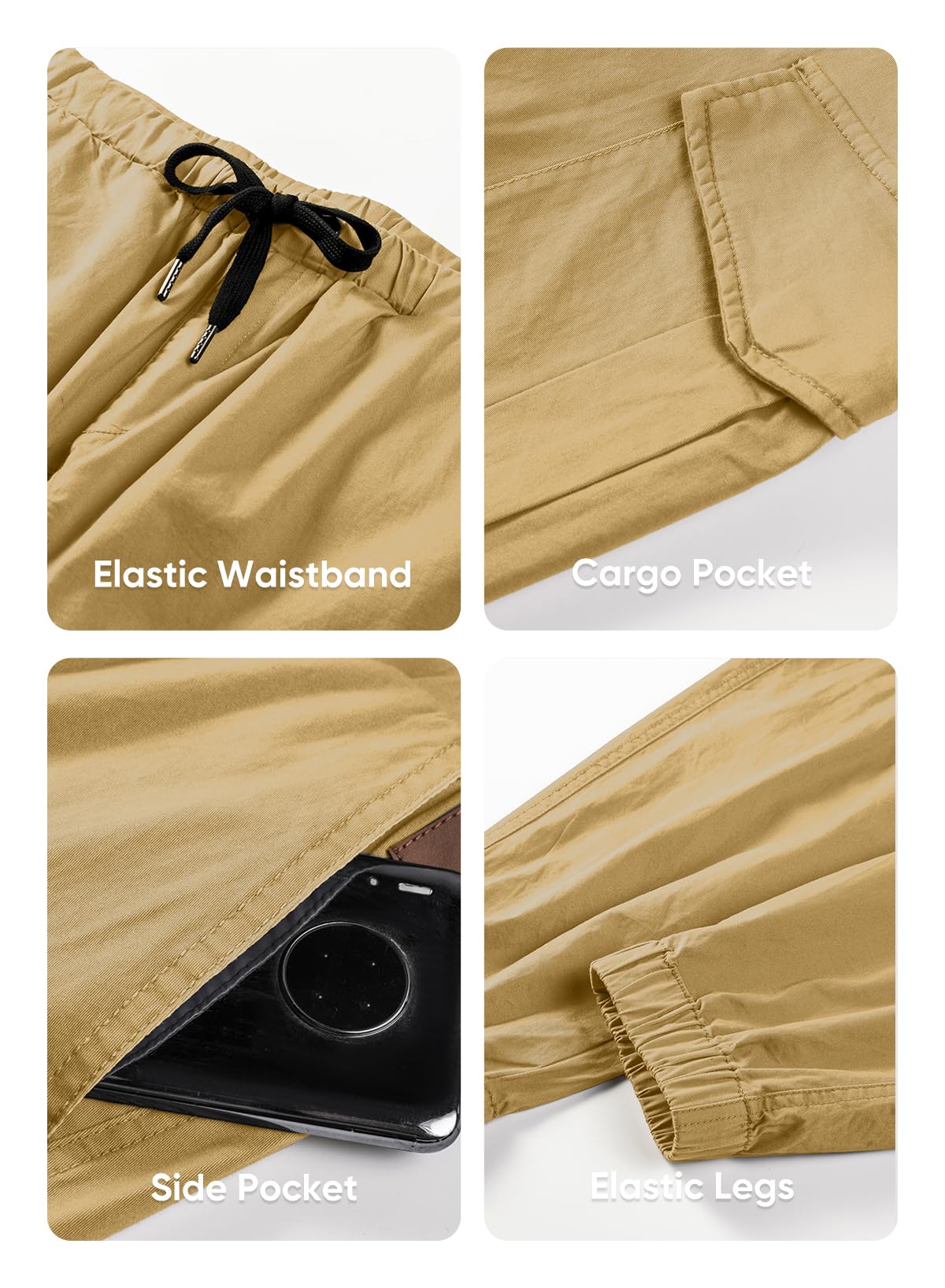 JMIERR Mens Fashion Cargo Pants - Casual Cotton Tapered Stretch Twill Drawstring Athletic Joggers Sweatpants with 6 Pockets
