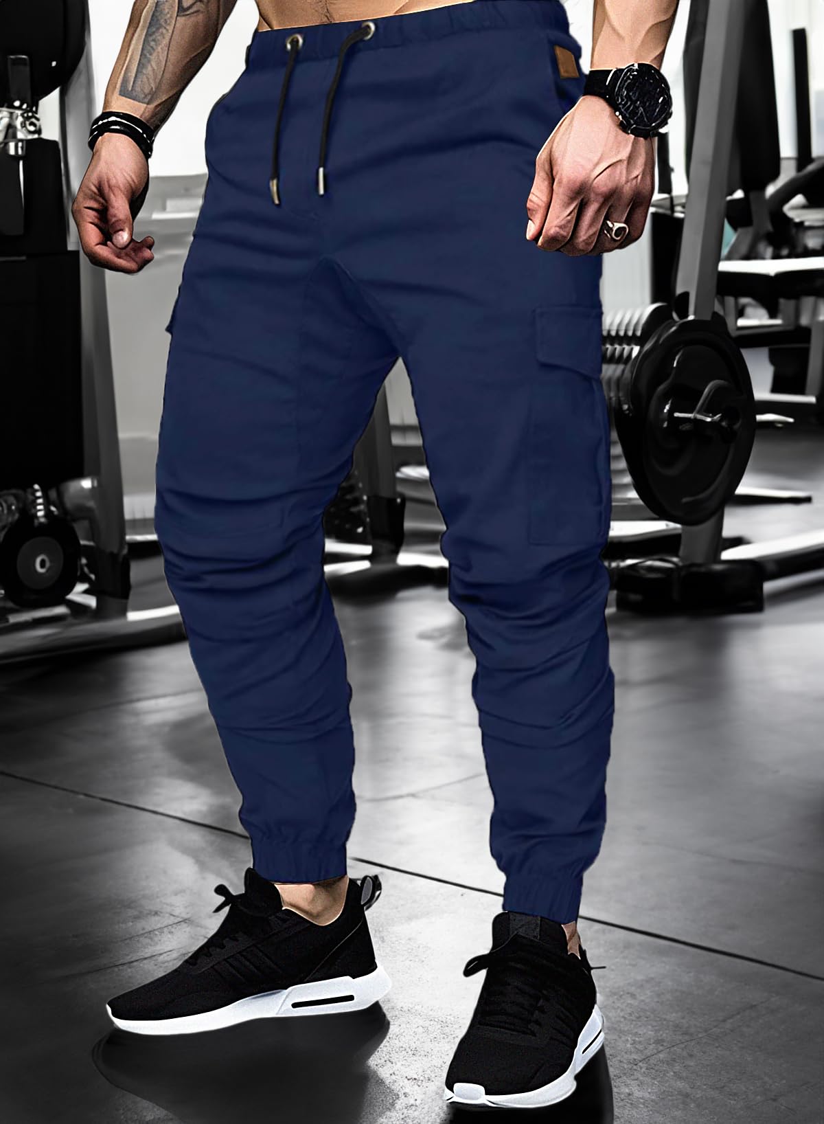 JMIERR Mens Fashion Cargo Pants - Casual Cotton Tapered Stretch Twill Drawstring Athletic Joggers Sweatpants with 6 Pockets