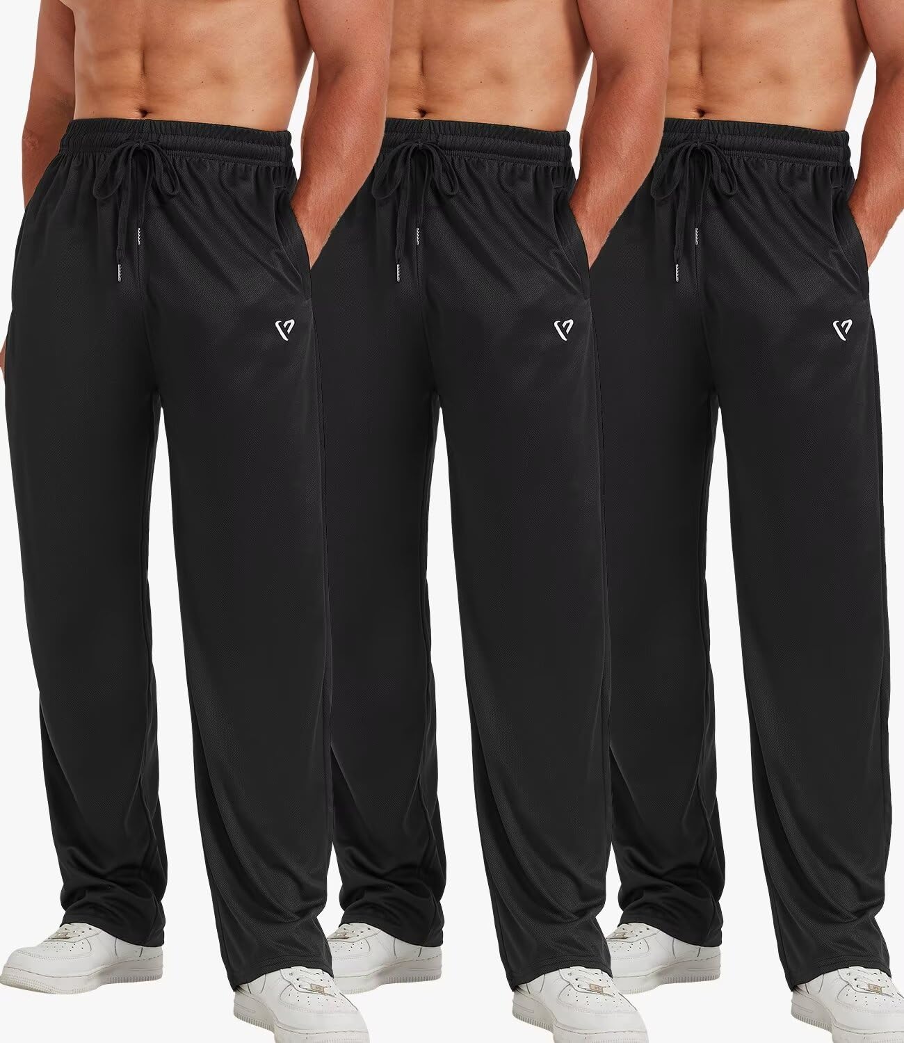 5 Pack Mens Sweatpants Open Bottom Joggers for Men with Zip Pockets Loose Fit Mesh Athletic Pants for Running,Casual