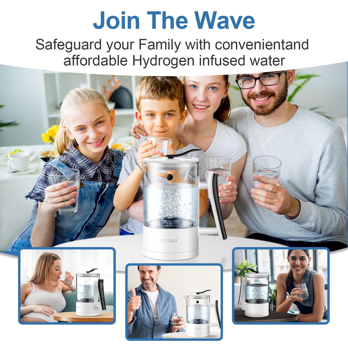 Hydrogen Water Pitcher, Rich Hydrogen Water Generator Electrolysis Jug BPA Free with SPE and PEM Concentrator Technology, Balanced Purified Water PH Levels, Hydrogen Content up to 2300 PPB