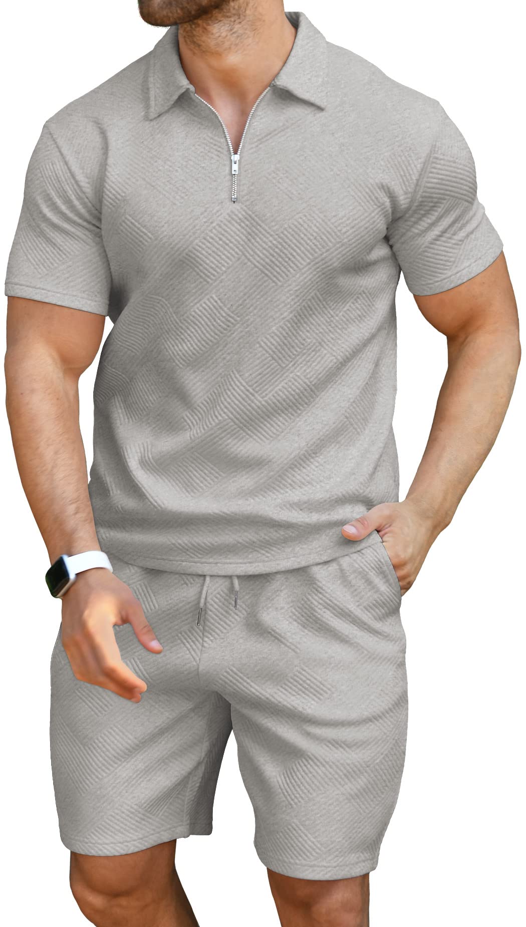 KUYIGO Men's Polo Shirt and Shorts Set Summer Outfits Fashion Casual Short Sleeve Polo Suit for Men 2 Piece Shorts Tracksuit