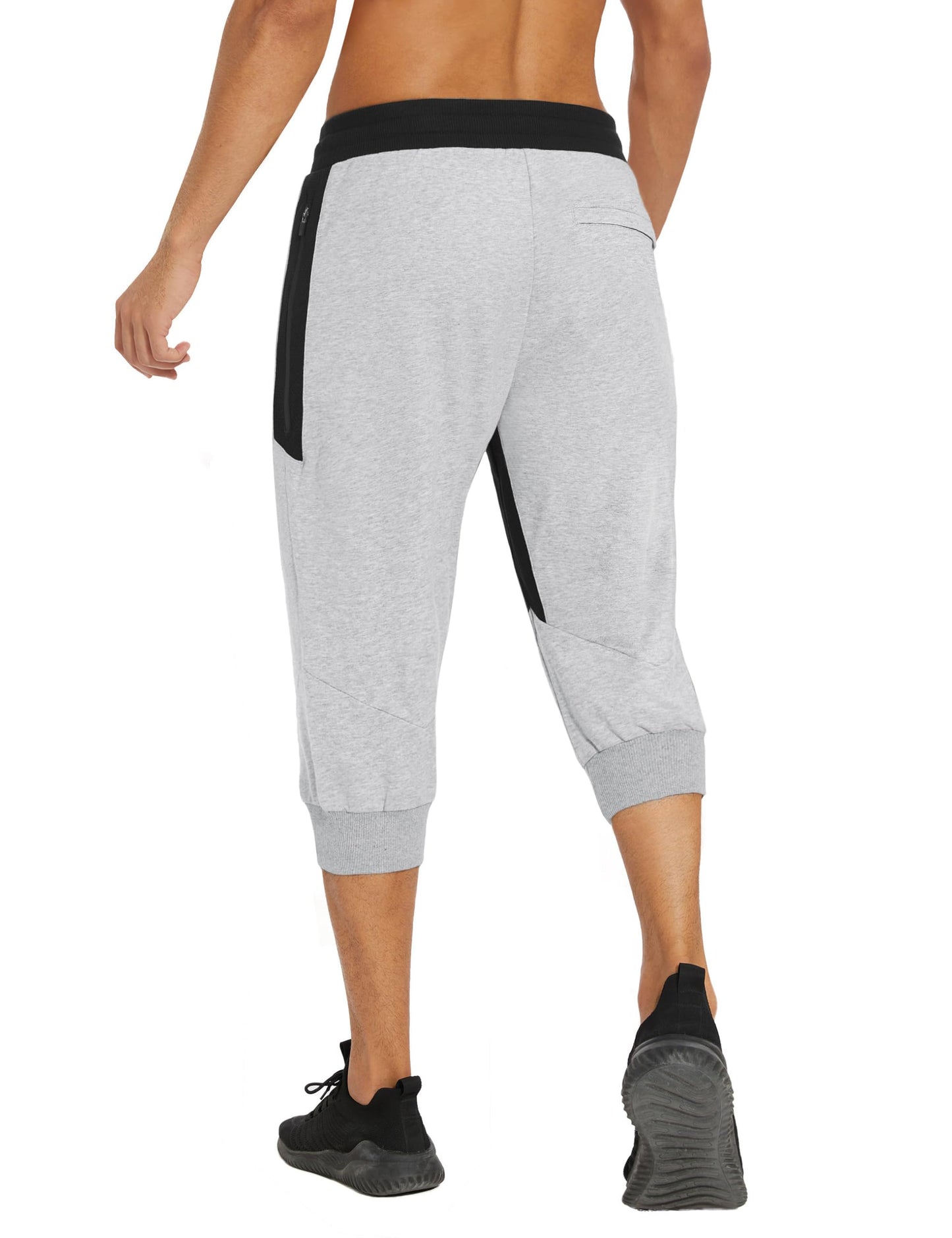 MAGNIVIT Men's 3/4 Jogger Capri Pants Workout Gym Below Knee Shorts Zipper Pockets Jogger Sweatpant Capris for Men