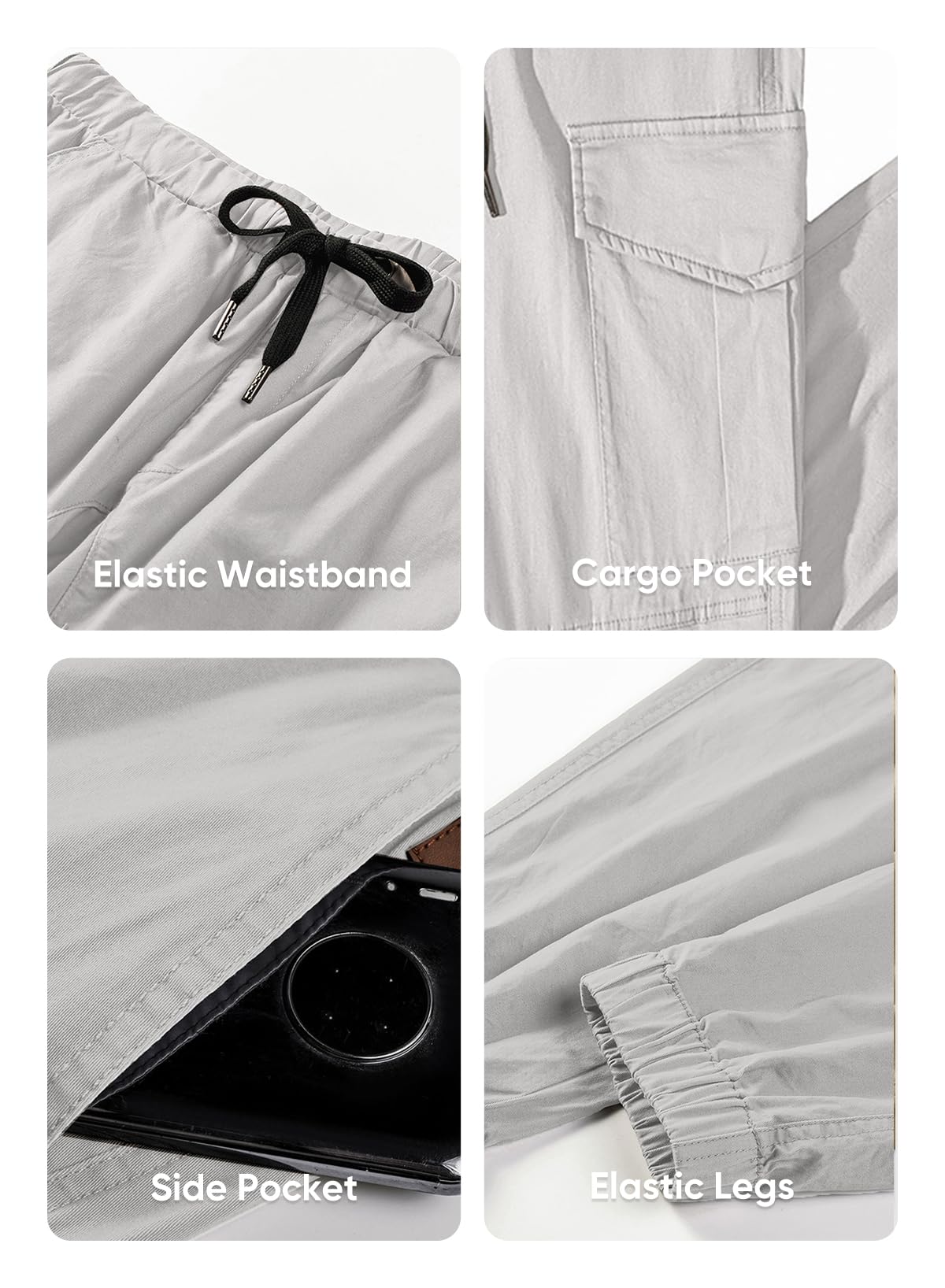 JMIERR Mens Fashion Cargo Pants - Casual Cotton Tapered Stretch Twill Drawstring Athletic Joggers Sweatpants with 6 Pockets