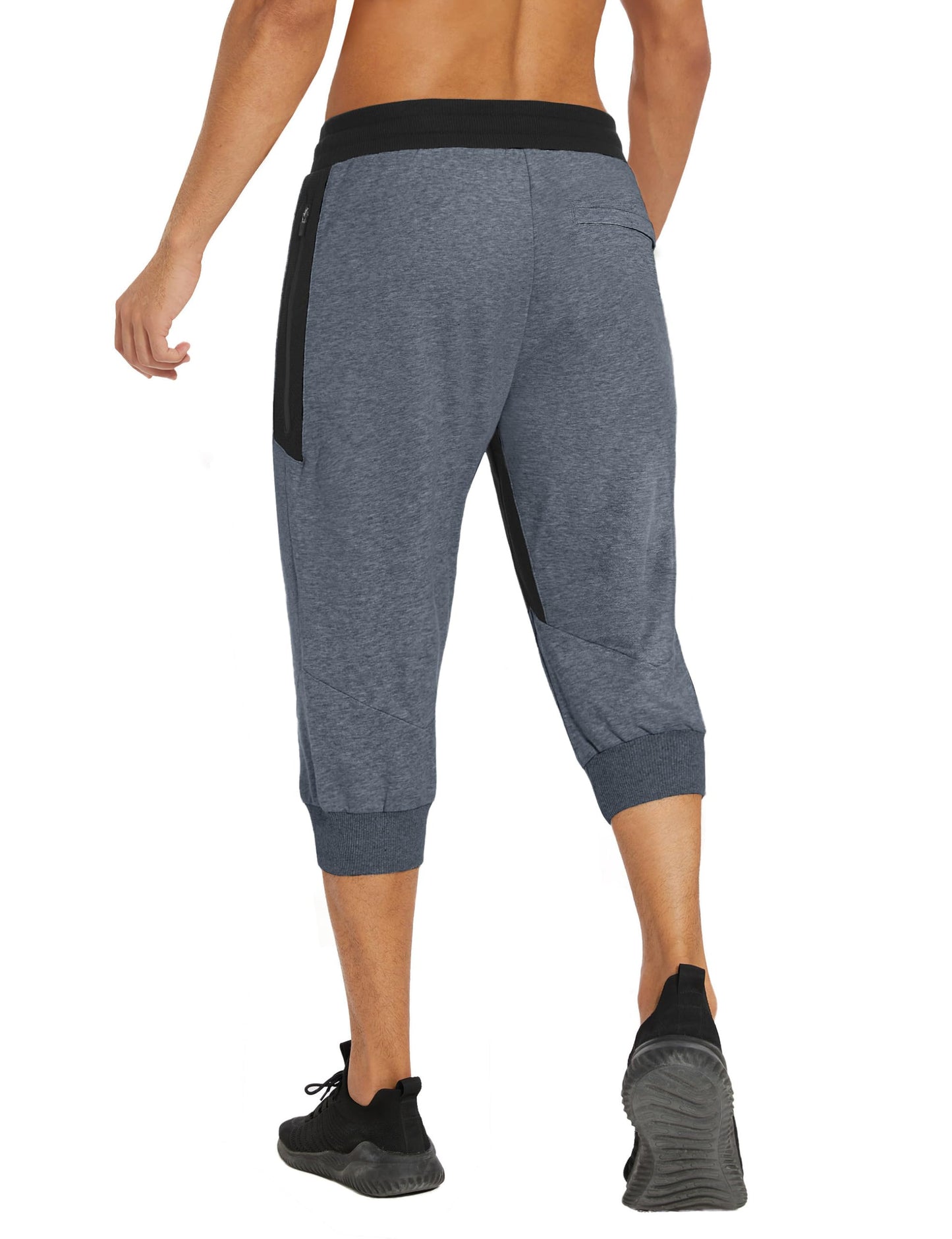 MAGNIVIT Men's 3/4 Jogger Capri Pants Workout Gym Below Knee Shorts Zipper Pockets Jogger Sweatpant Capris for Men