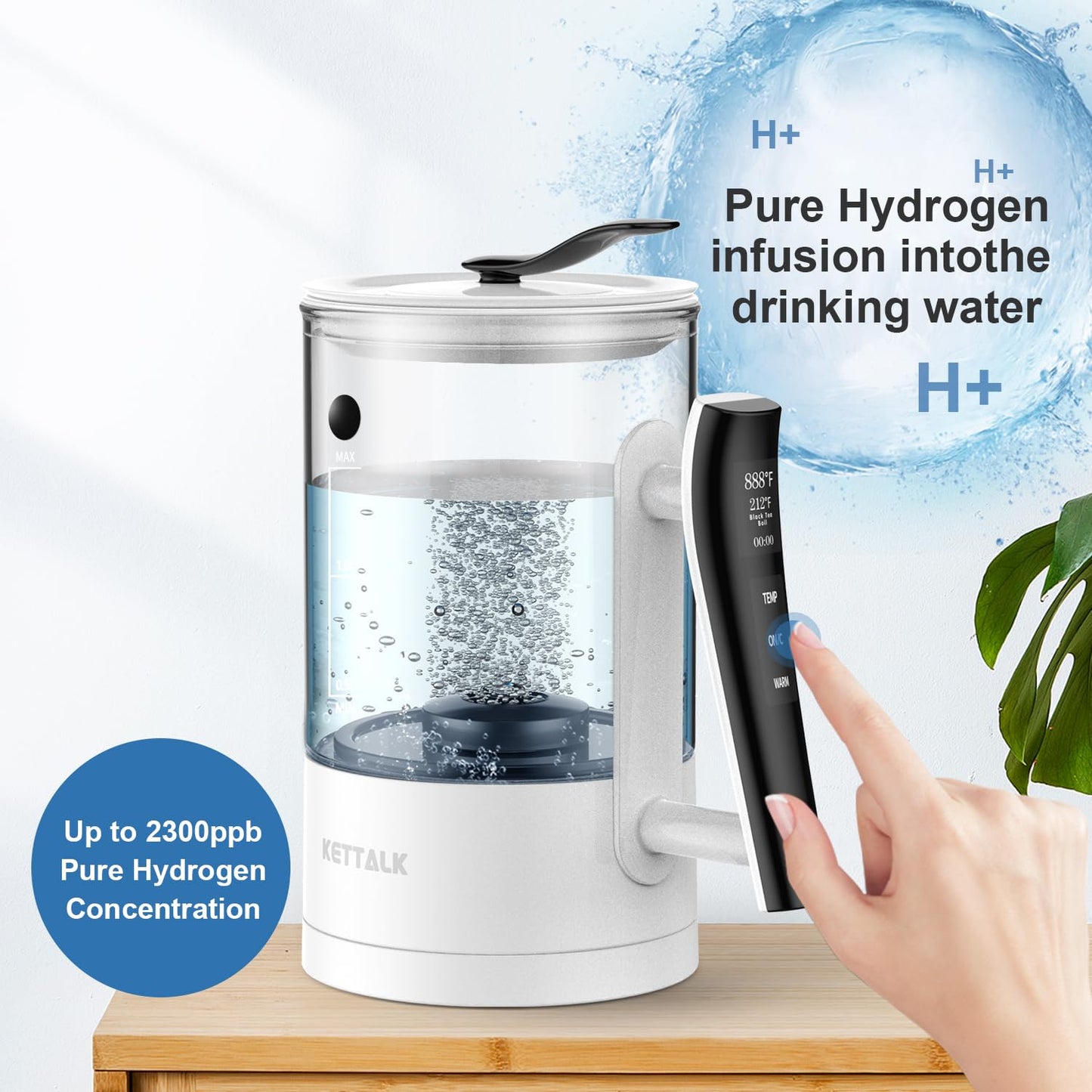 Hydrogen Water Pitcher, Rich Hydrogen Water Generator Electrolysis Jug BPA Free with SPE and PEM Concentrator Technology, Balanced Purified Water PH Levels, Hydrogen Content up to 2300 PPB