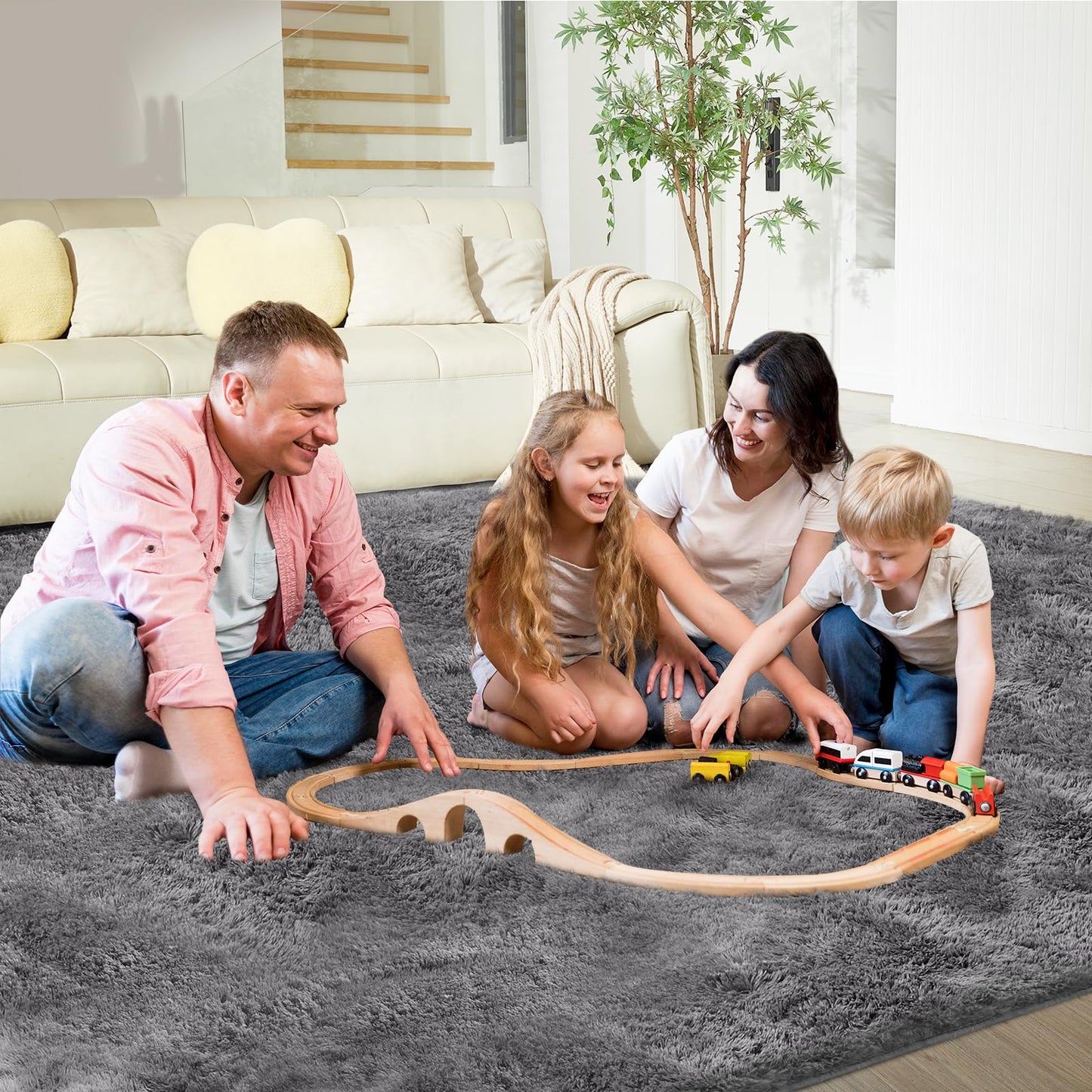 Ultra Soft Rug for Living Room, 5X8 Fluffy Shag Area Rug for Bedroom, Modern Shaggy Carpets Fuzzy Rug for Teens Dorm Nursery Home Decor Aesthetic, Upgrade Anti-Skid Durable, Grey