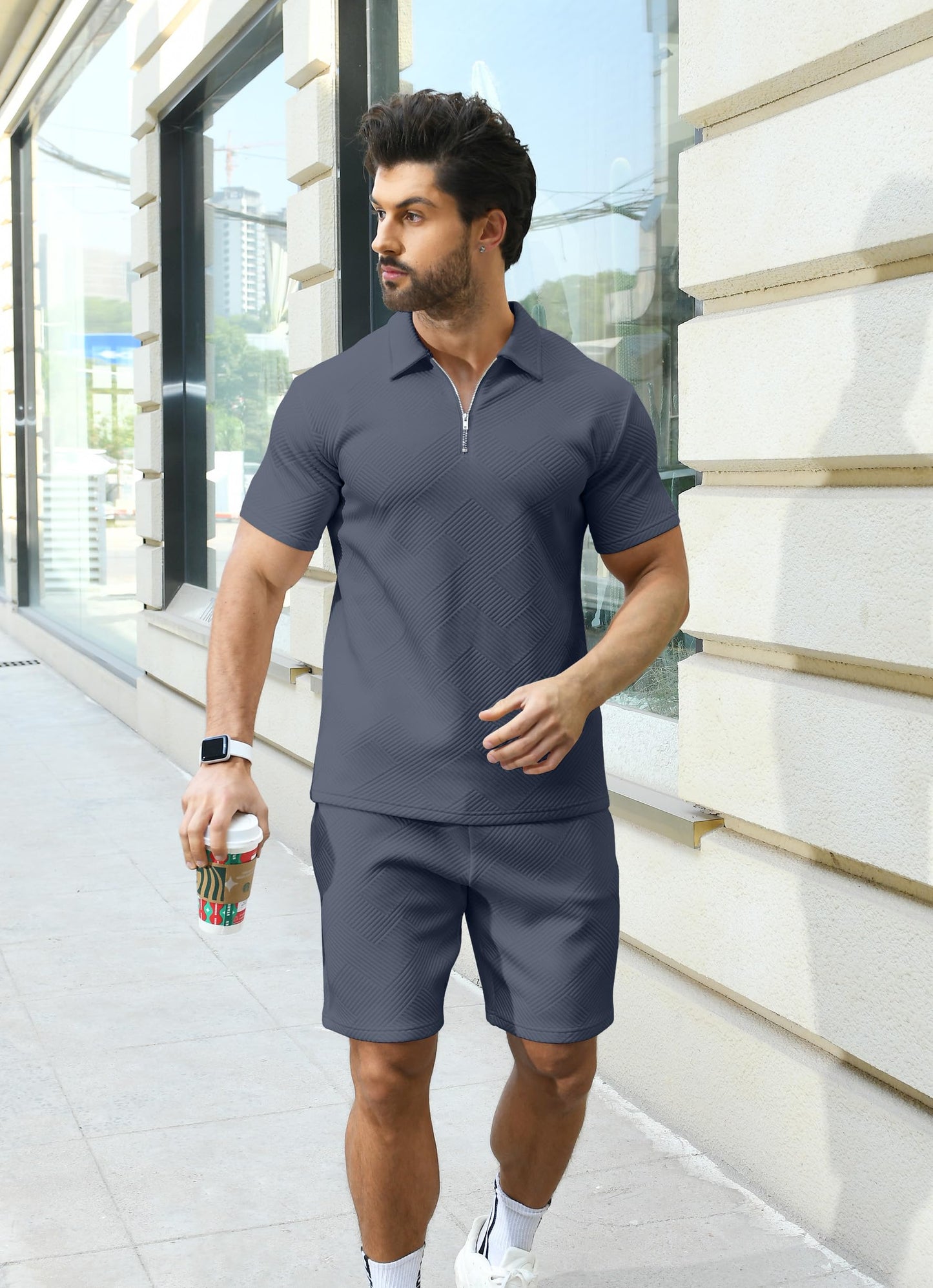 KUYIGO Men's Polo Shirt and Shorts Set Summer Outfits Fashion Casual Short Sleeve Polo Suit for Men 2 Piece Shorts Tracksuit