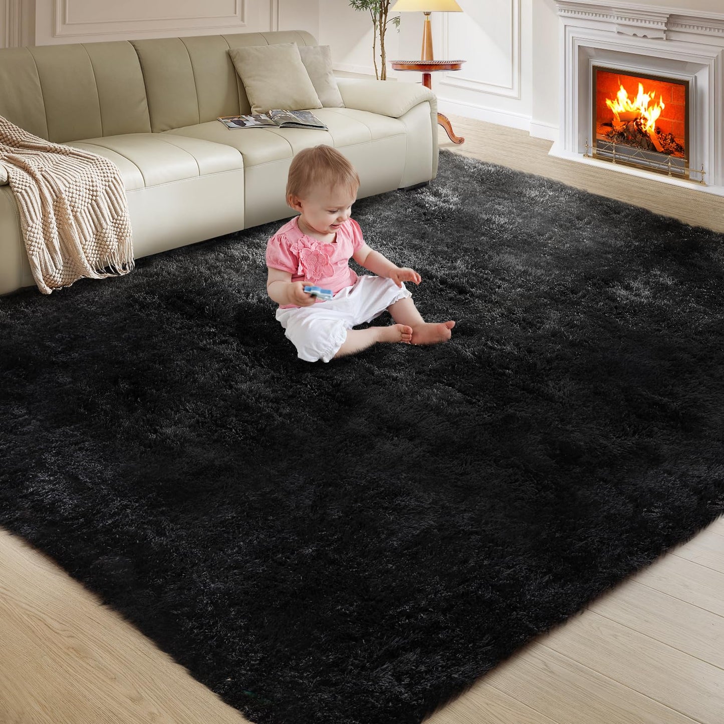 Ultra Soft Rug for Living Room, 5X8 Fluffy Shag Area Rug for Bedroom, Modern Shaggy Carpets Fuzzy Rug for Teens Dorm Nursery Home Decor Aesthetic, Upgrade Anti-Skid Durable, Grey