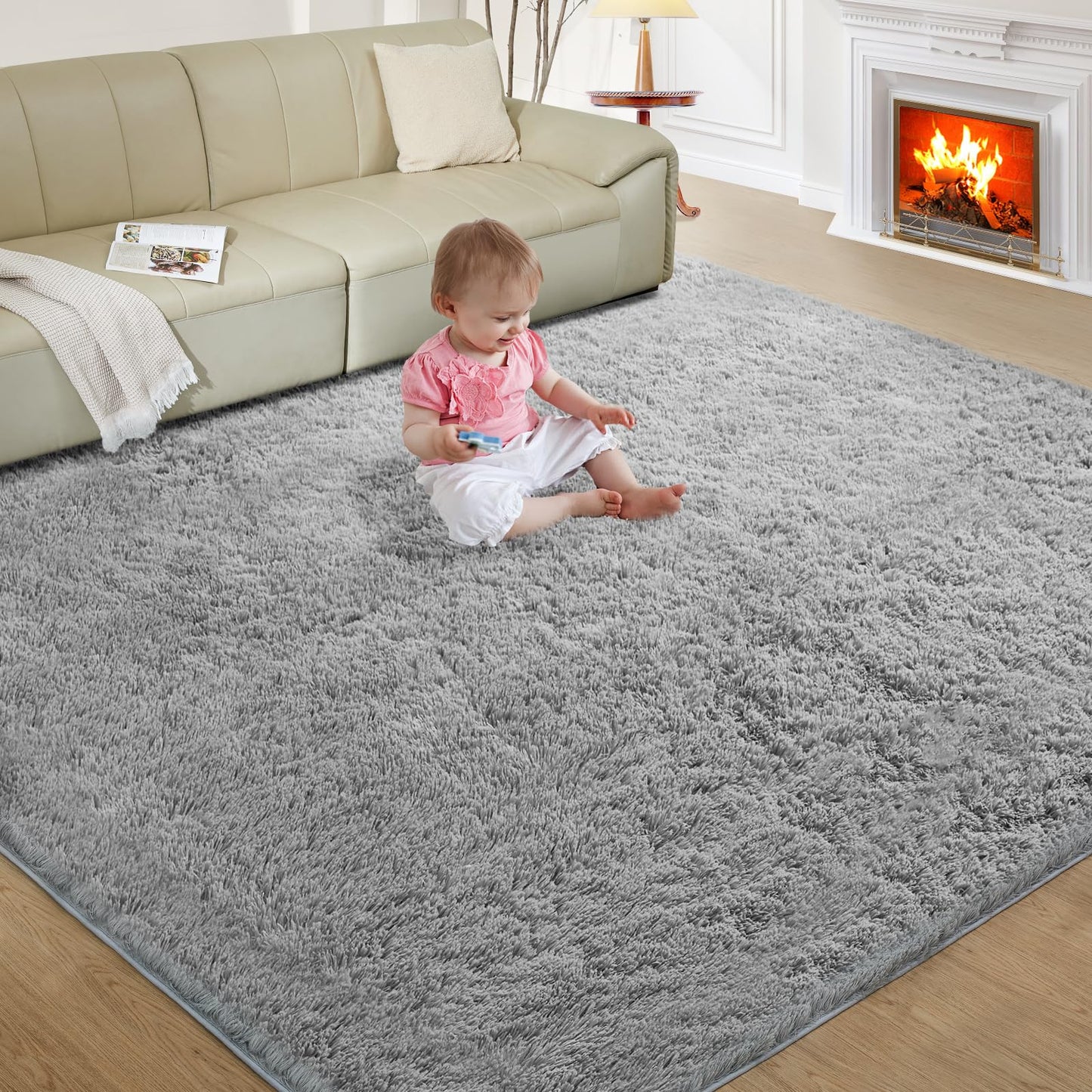 Ultra Soft Rug for Living Room, 5X8 Fluffy Shag Area Rug for Bedroom, Modern Shaggy Carpets Fuzzy Rug for Teens Dorm Nursery Home Decor Aesthetic, Upgrade Anti-Skid Durable, Grey