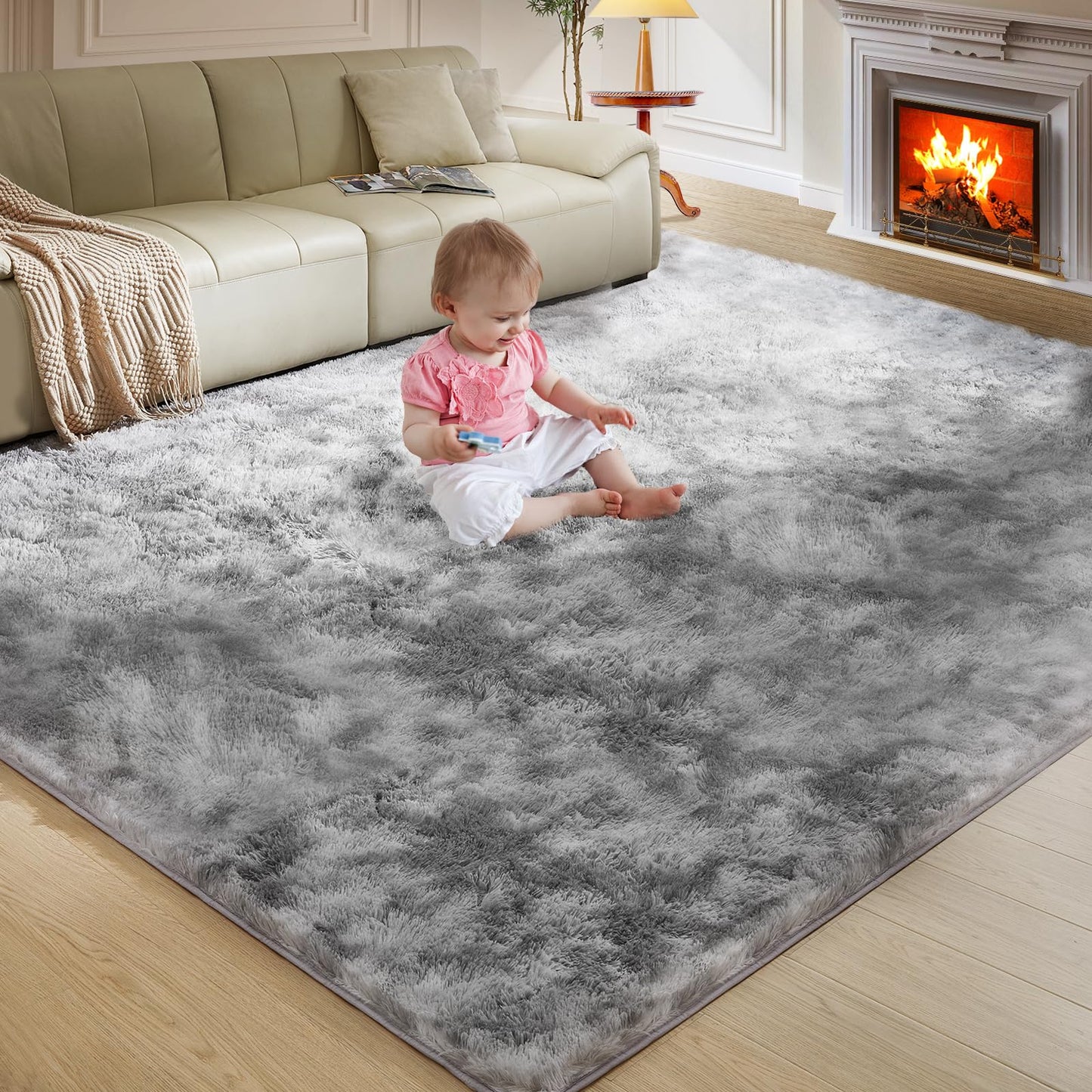 Ultra Soft Rug for Living Room, 5X8 Fluffy Shag Area Rug for Bedroom, Modern Shaggy Carpets Fuzzy Rug for Teens Dorm Nursery Home Decor Aesthetic, Upgrade Anti-Skid Durable, Grey