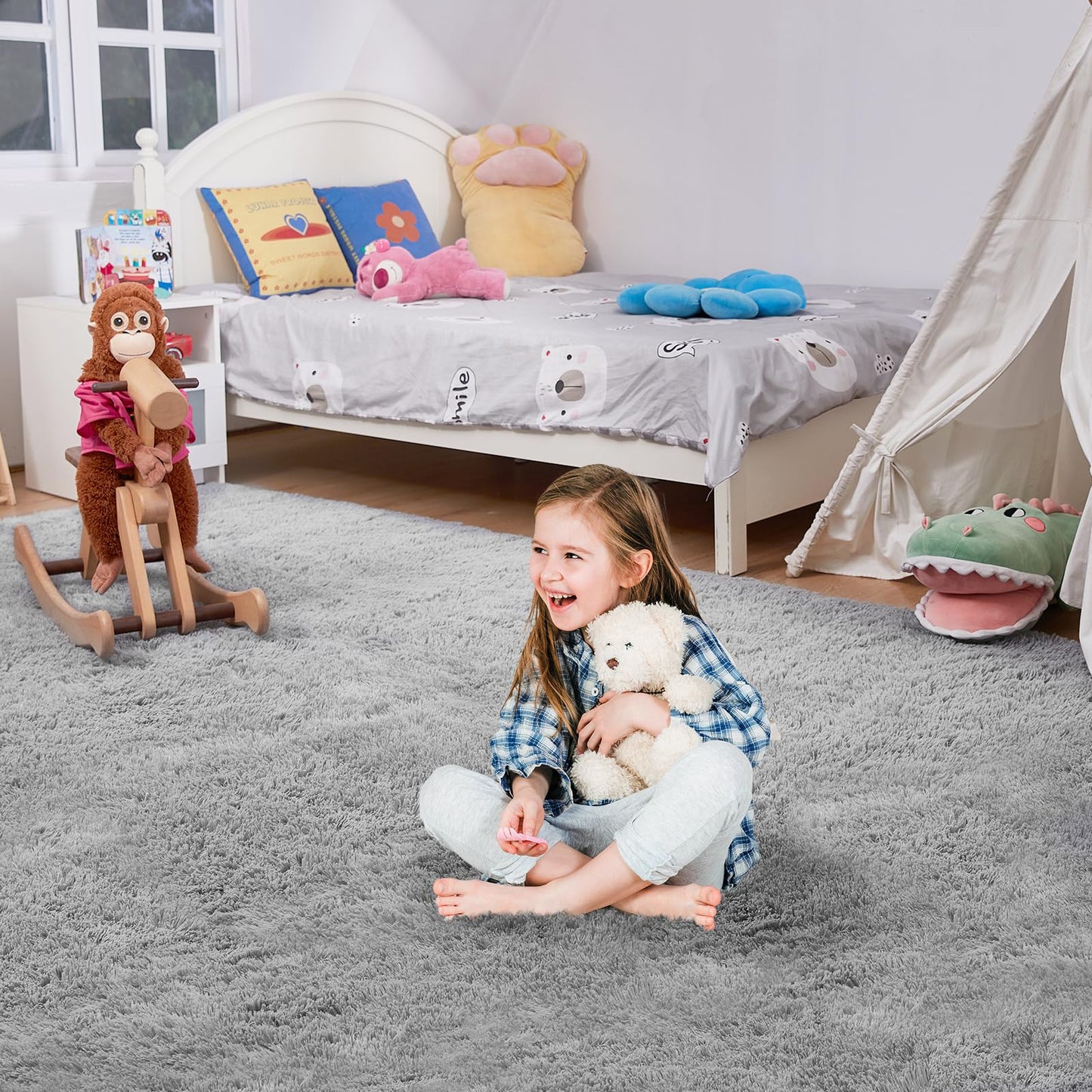 Ultra Soft Rug for Living Room, 5X8 Fluffy Shag Area Rug for Bedroom, Modern Shaggy Carpets Fuzzy Rug for Teens Dorm Nursery Home Decor Aesthetic, Upgrade Anti-Skid Durable, Grey
