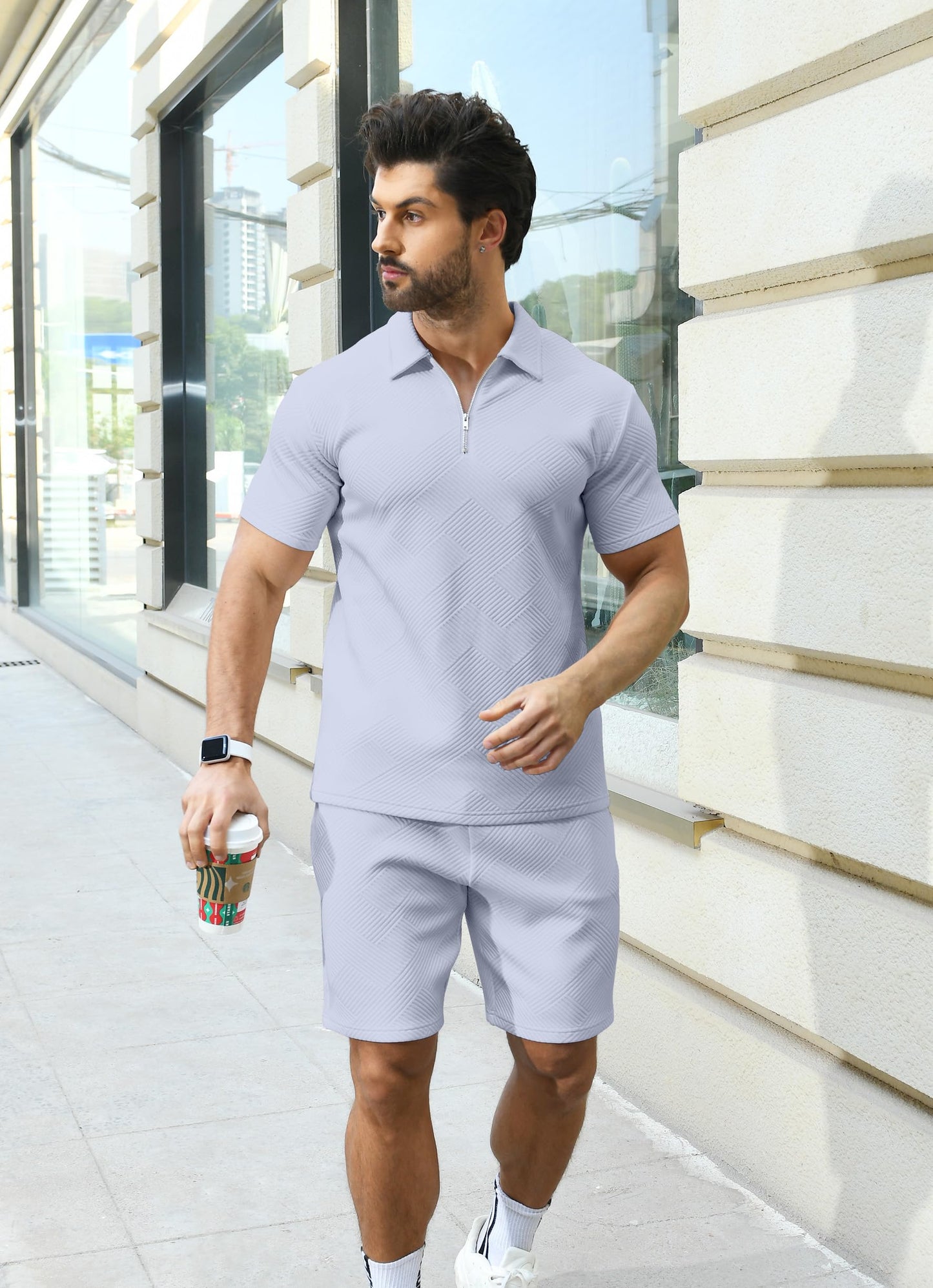KUYIGO Men's Polo Shirt and Shorts Set Summer Outfits Fashion Casual Short Sleeve Polo Suit for Men 2 Piece Shorts Tracksuit