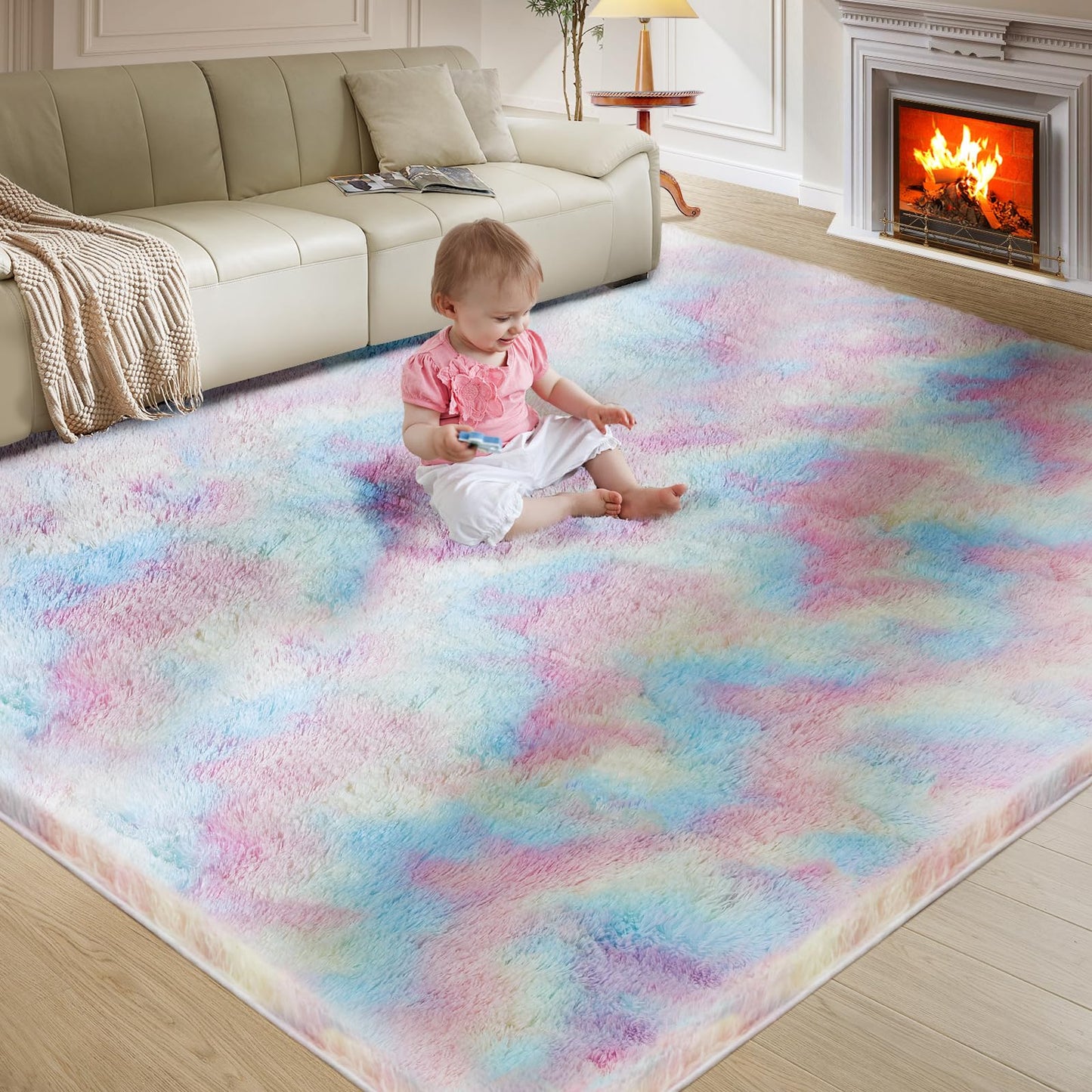 Ultra Soft Rug for Living Room, 5X8 Fluffy Shag Area Rug for Bedroom, Modern Shaggy Carpets Fuzzy Rug for Teens Dorm Nursery Home Decor Aesthetic, Upgrade Anti-Skid Durable, Grey