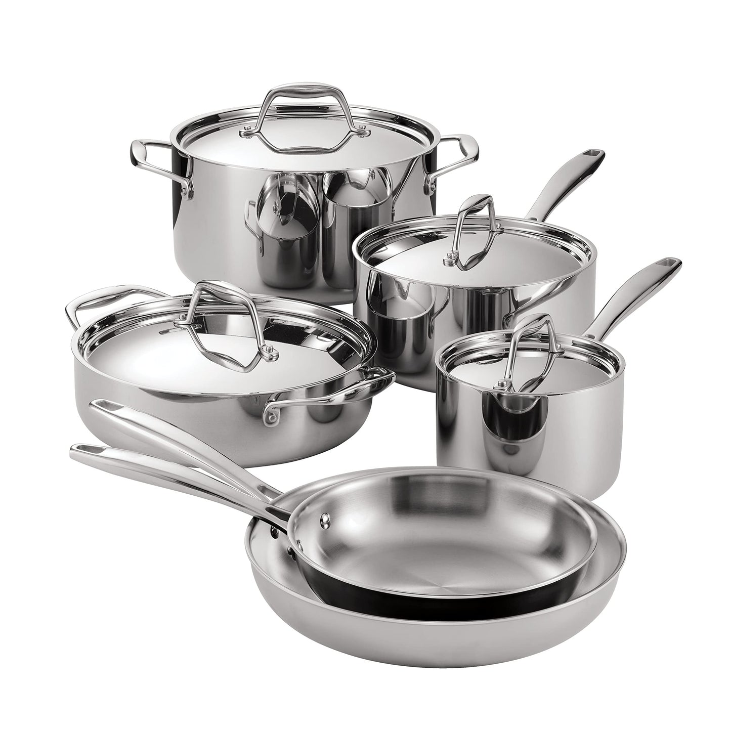 Tramontina Tri-Ply Clad Stainless Steel 11-Piece Cookware Set with Lids, Pots and Pans Kitchen Set, Induction-Ready, Dishwasher-Safe, NSF-Certified