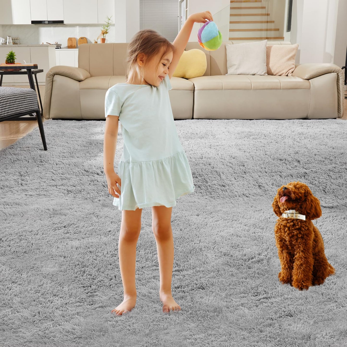Ultra Soft Rug for Living Room, 5X8 Fluffy Shag Area Rug for Bedroom, Modern Shaggy Carpets Fuzzy Rug for Teens Dorm Nursery Home Decor Aesthetic, Upgrade Anti-Skid Durable, Grey