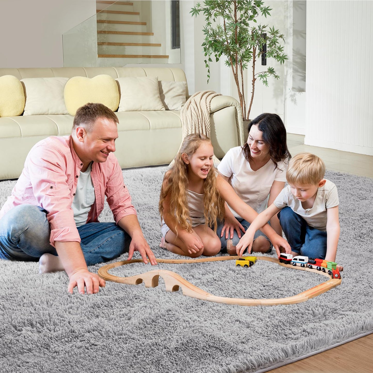 Ultra Soft Rug for Living Room, 5X8 Fluffy Shag Area Rug for Bedroom, Modern Shaggy Carpets Fuzzy Rug for Teens Dorm Nursery Home Decor Aesthetic, Upgrade Anti-Skid Durable, Grey