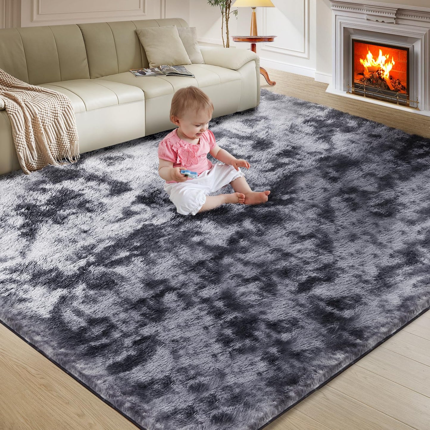Ultra Soft Rug for Living Room, 5X8 Fluffy Shag Area Rug for Bedroom, Modern Shaggy Carpets Fuzzy Rug for Teens Dorm Nursery Home Decor Aesthetic, Upgrade Anti-Skid Durable, Grey