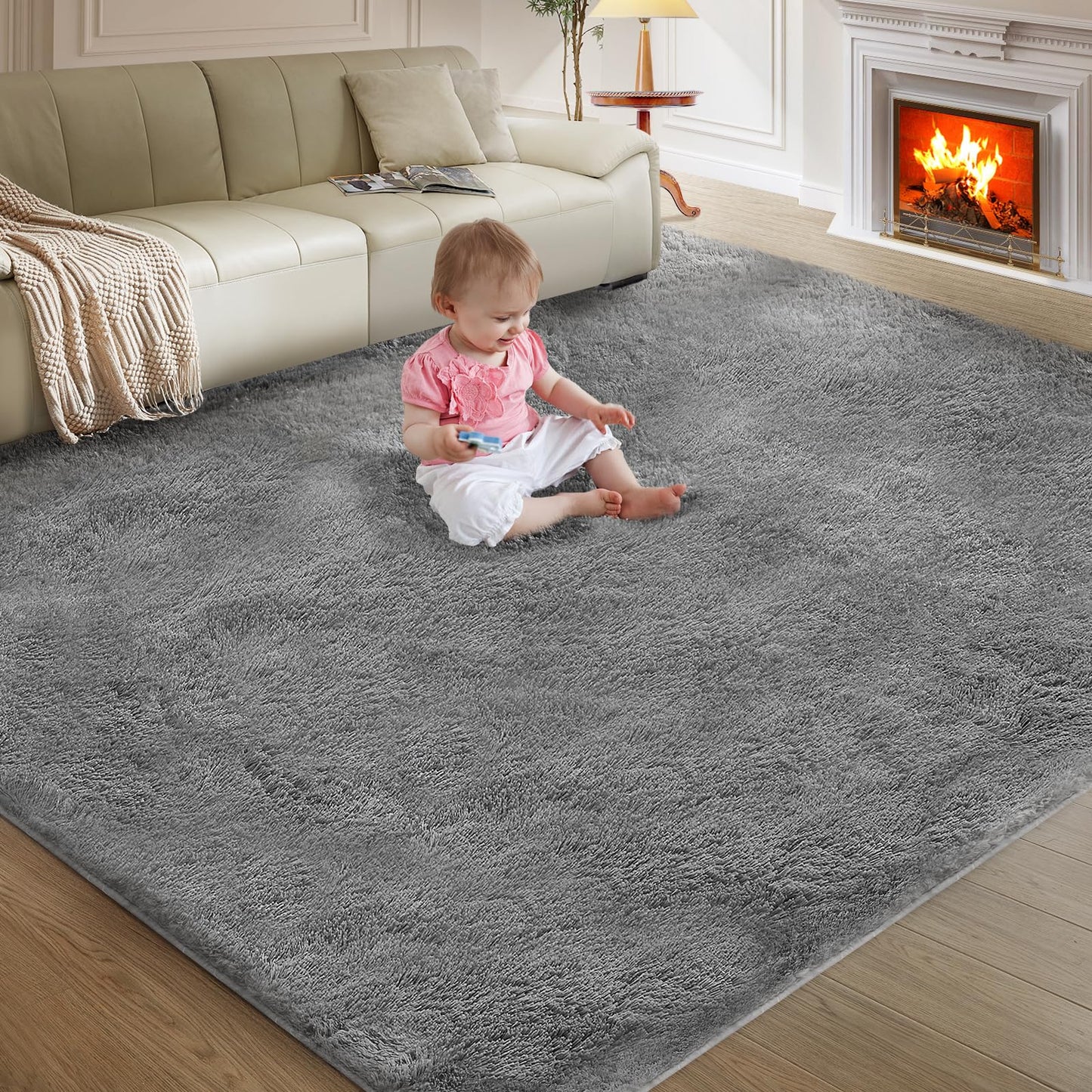 Ultra Soft Rug for Living Room, 5X8 Fluffy Shag Area Rug for Bedroom, Modern Shaggy Carpets Fuzzy Rug for Teens Dorm Nursery Home Decor Aesthetic, Upgrade Anti-Skid Durable, Grey