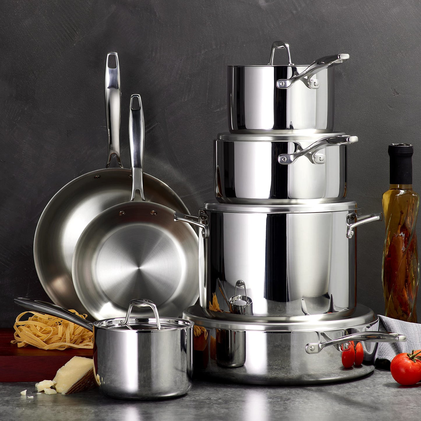 Tramontina Tri-Ply Clad Stainless Steel 11-Piece Cookware Set with Lids, Pots and Pans Kitchen Set, Induction-Ready, Dishwasher-Safe, NSF-Certified