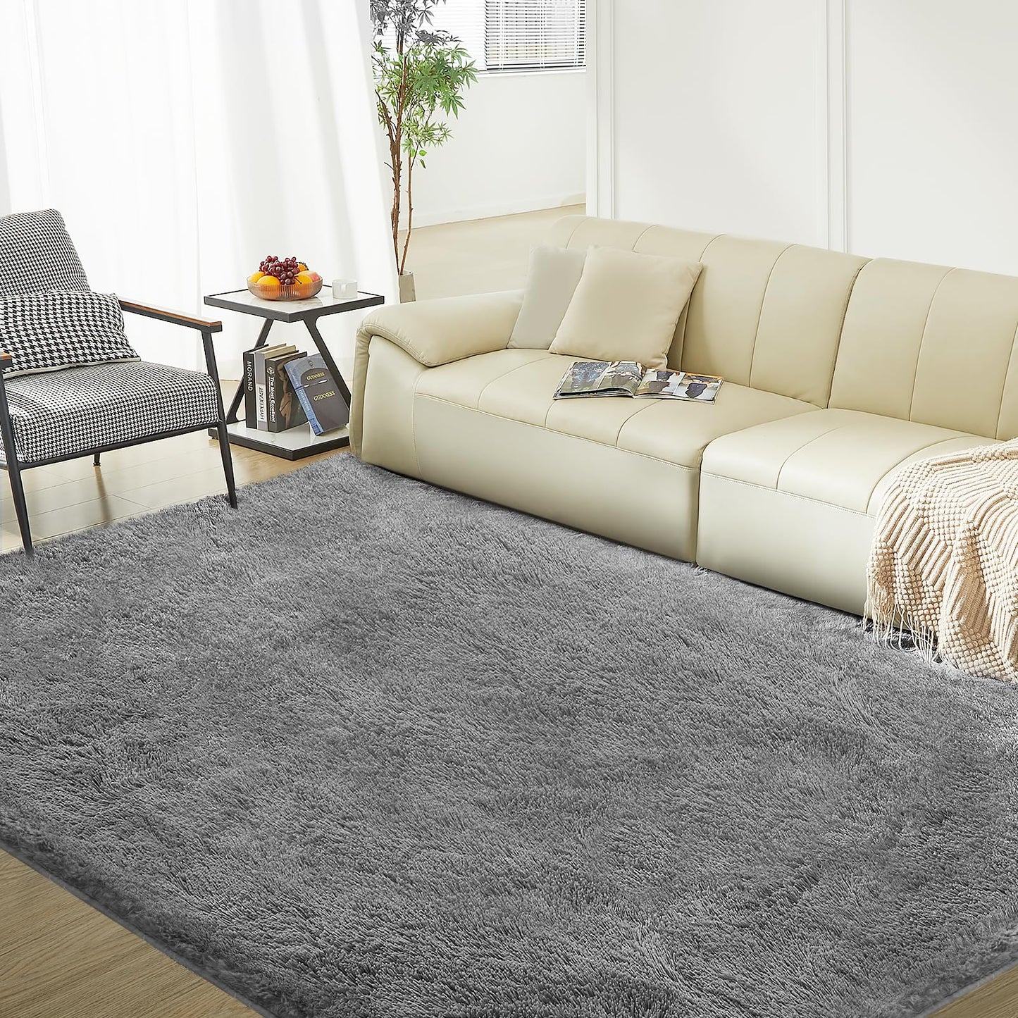Ultra Soft Rug for Living Room, 5X8 Fluffy Shag Area Rug for Bedroom, Modern Shaggy Carpets Fuzzy Rug for Teens Dorm Nursery Home Decor Aesthetic, Upgrade Anti-Skid Durable, Grey
