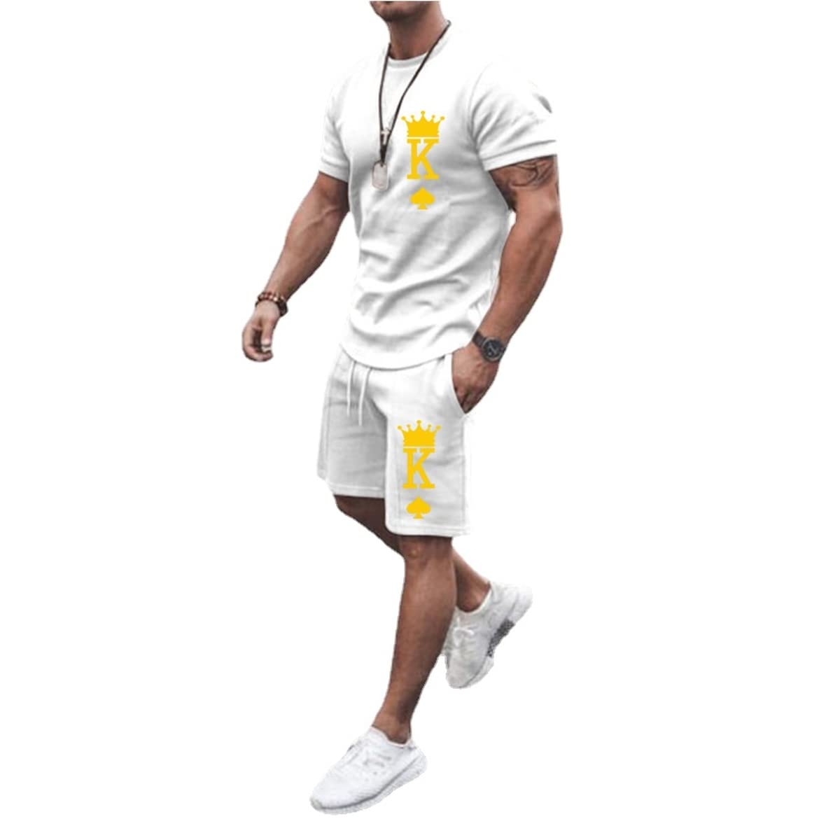 Men's Short Sets 2 Piece Summer Outfits Tracksuits Short Sleeve Shirt and Shorts 3D Poker Shirt