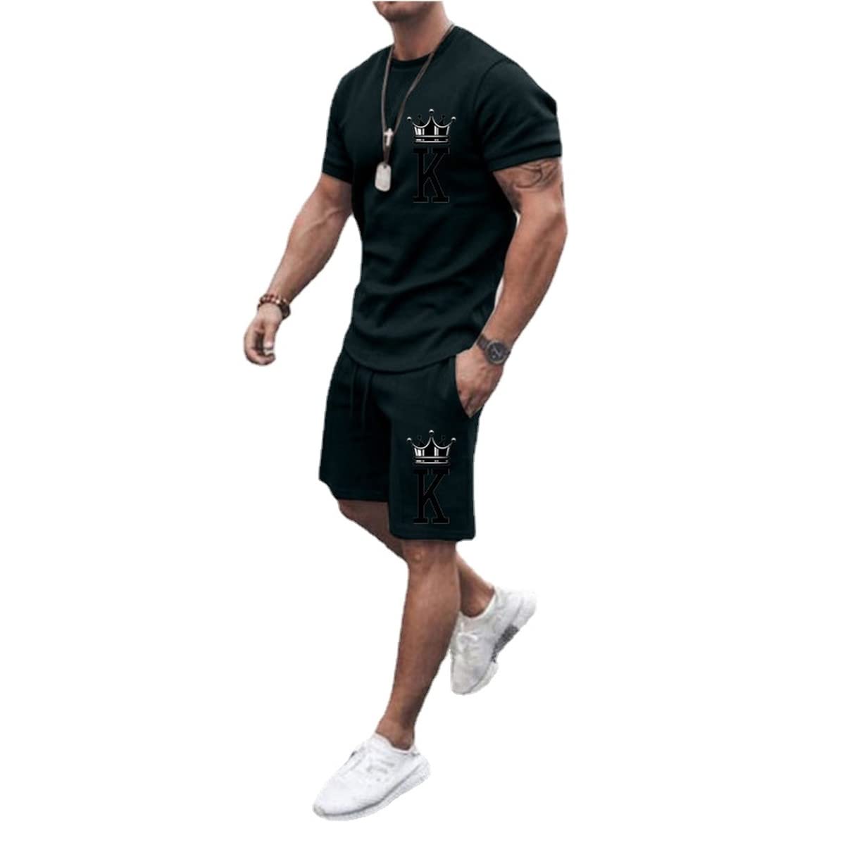 Men's Short Sets 2 Piece Summer Outfits Tracksuits Short Sleeve Shirt and Shorts 3D Poker Shirt