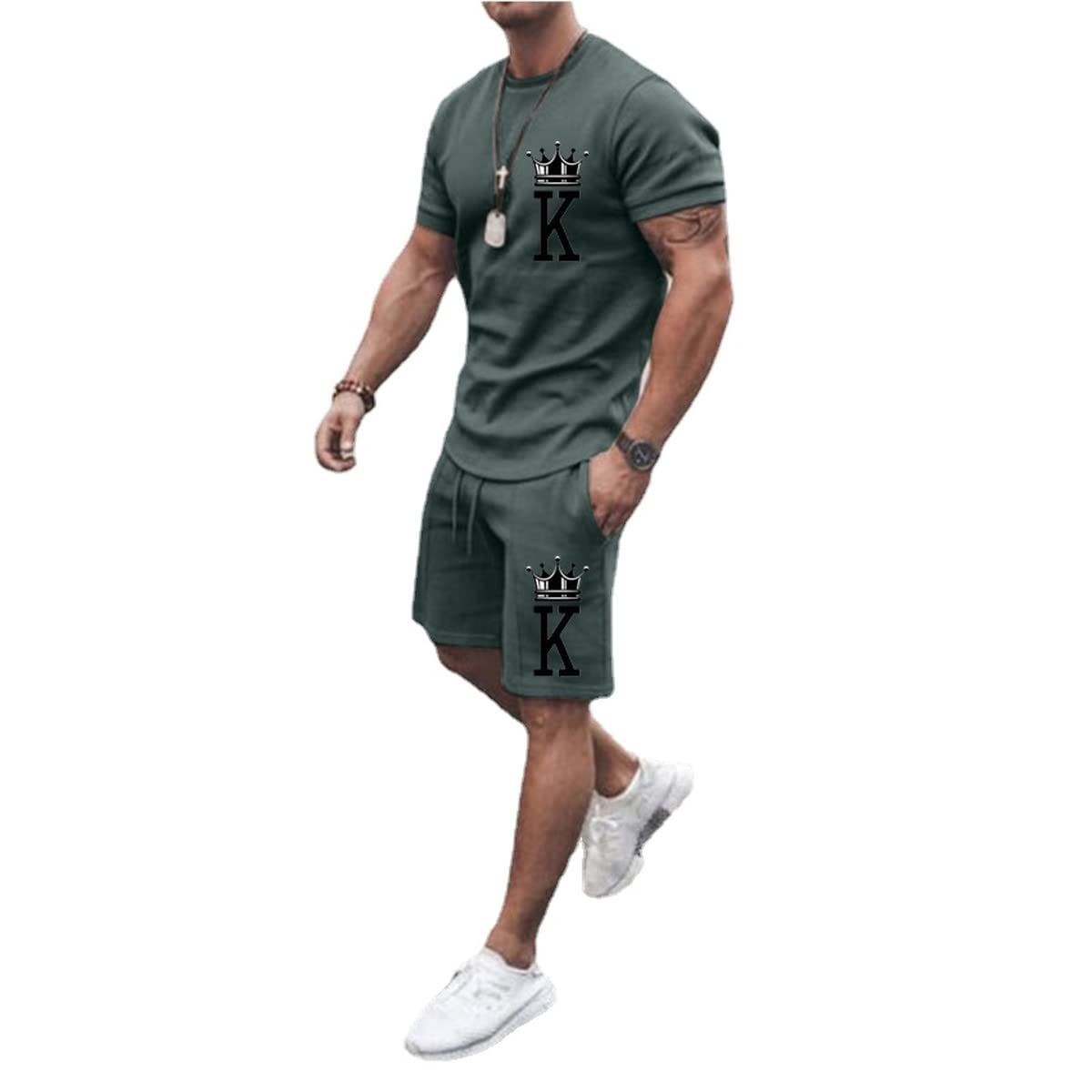 Men's Short Sets 2 Piece Summer Outfits Tracksuits Short Sleeve Shirt and Shorts 3D Poker Shirt