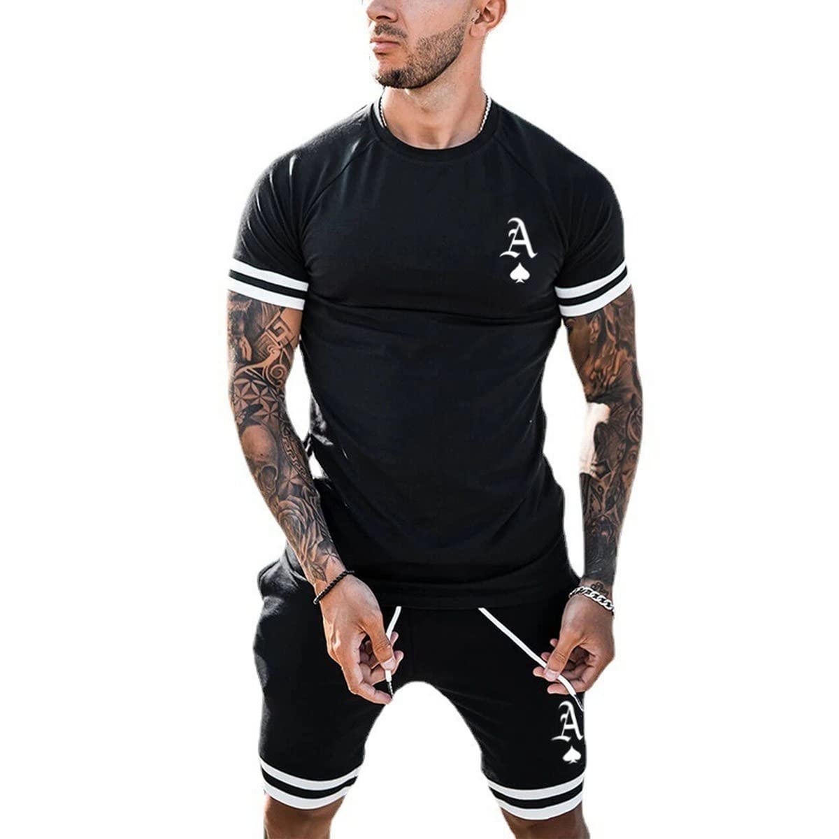 Men's Short Sets 2 Piece Summer Outfits Tracksuits Short Sleeve Shirt and Shorts 3D Poker Shirt