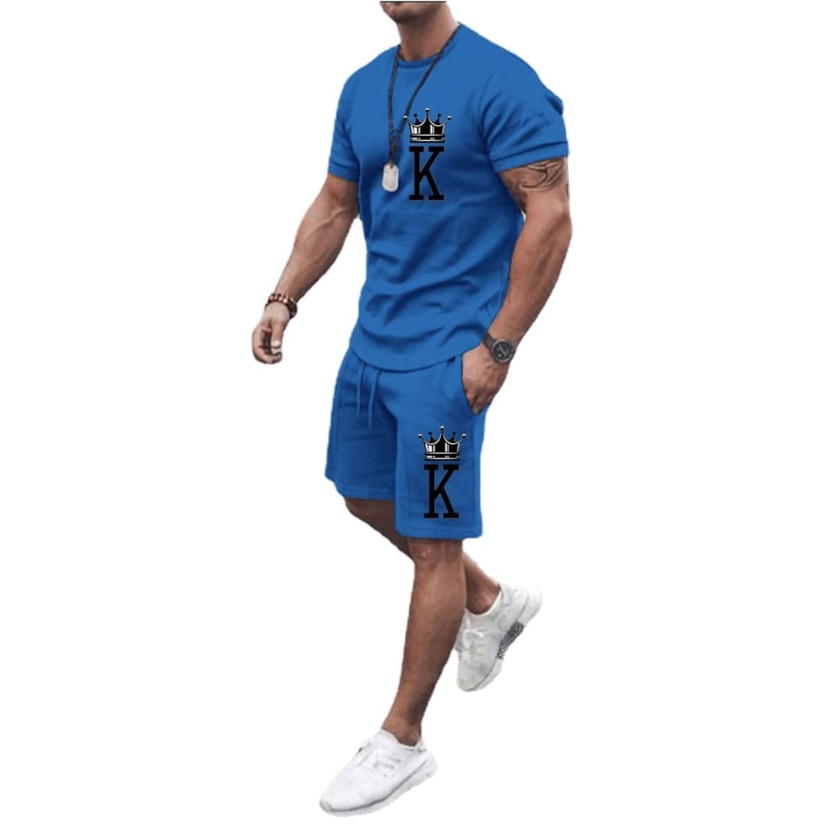 Men's Short Sets 2 Piece Summer Outfits Tracksuits Short Sleeve Shirt and Shorts 3D Poker Shirt