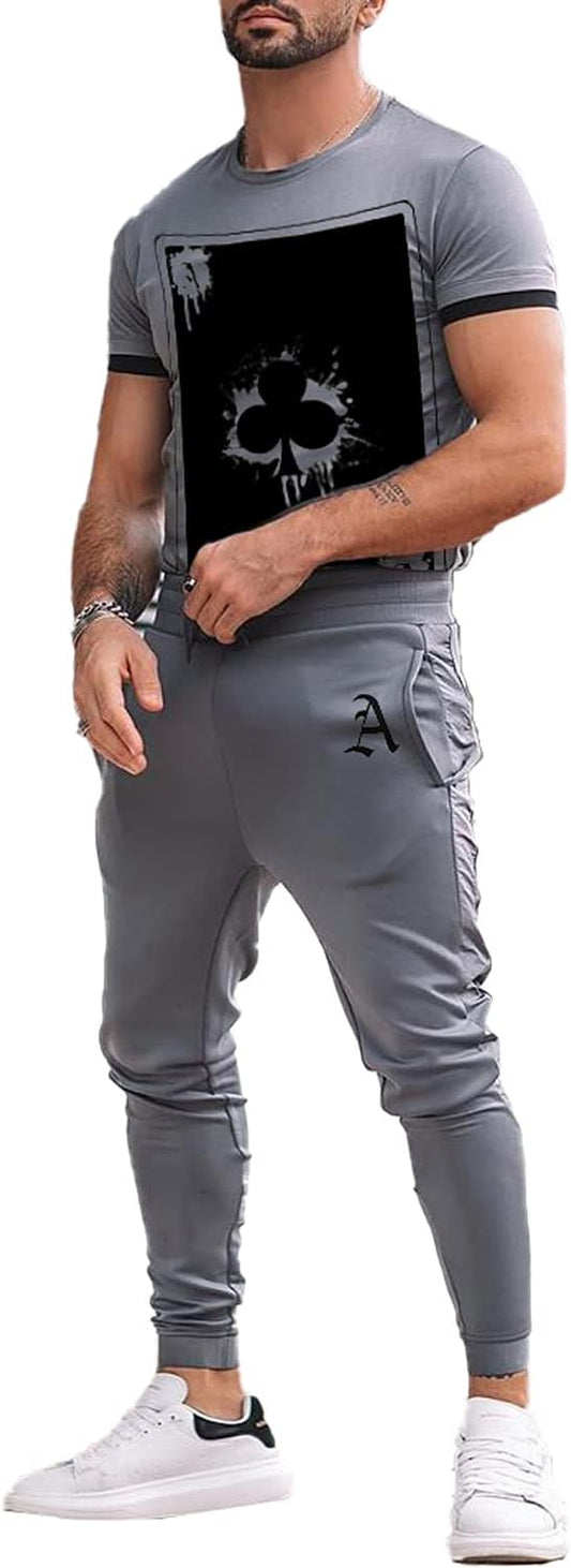 Men's Tracksuits 2 Piece Outfit Casual Short Sleeve Sweat(ML2021004,3XL)