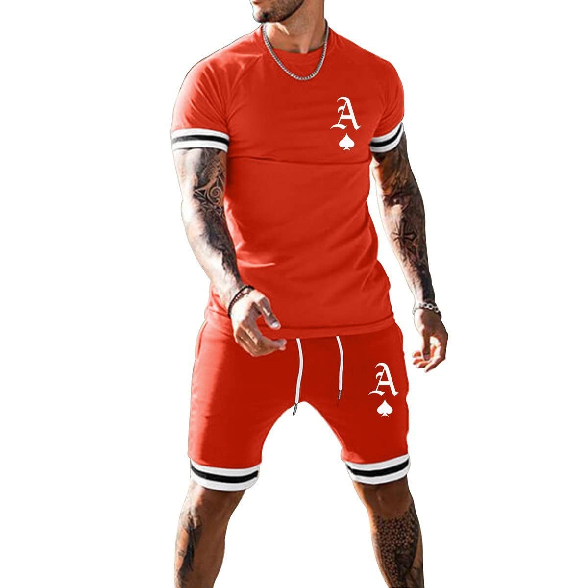 Men's Short Sets 2 Piece Summer Outfits Tracksuits Short Sleeve Shirt and Shorts 3D Poker Shirt