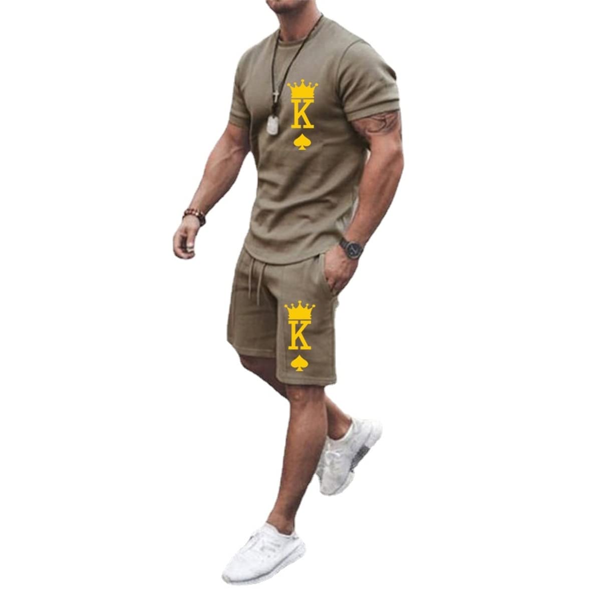 Men's Short Sets 2 Piece Summer Outfits Tracksuits Short Sleeve Shirt and Shorts 3D Poker Shirt