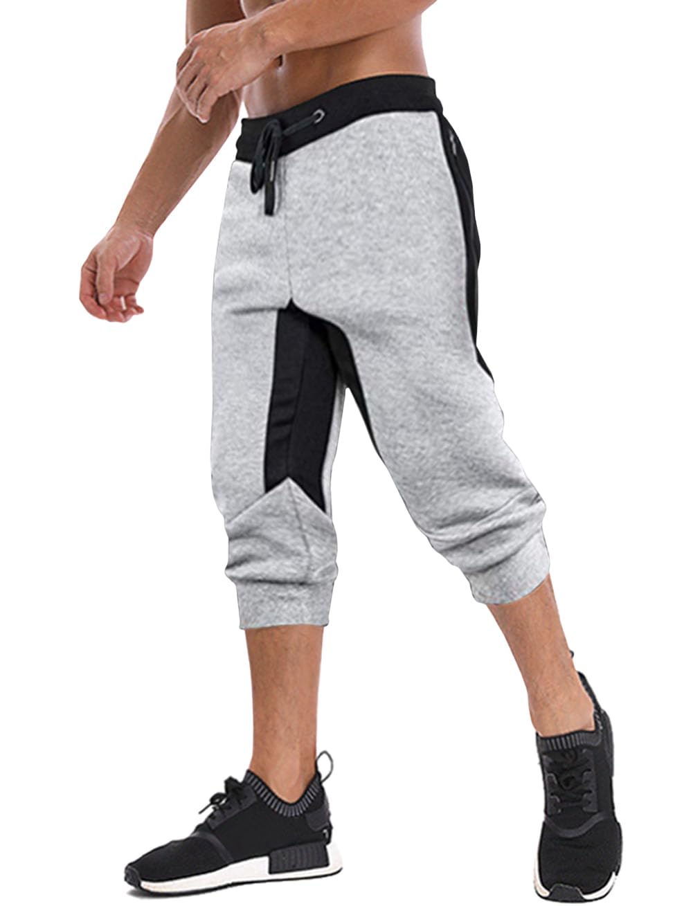 MAGNIVIT Men's 3/4 Jogger Capri Pants Workout Gym Below Knee Shorts Zipper Pockets Jogger Sweatpant Capris for Men