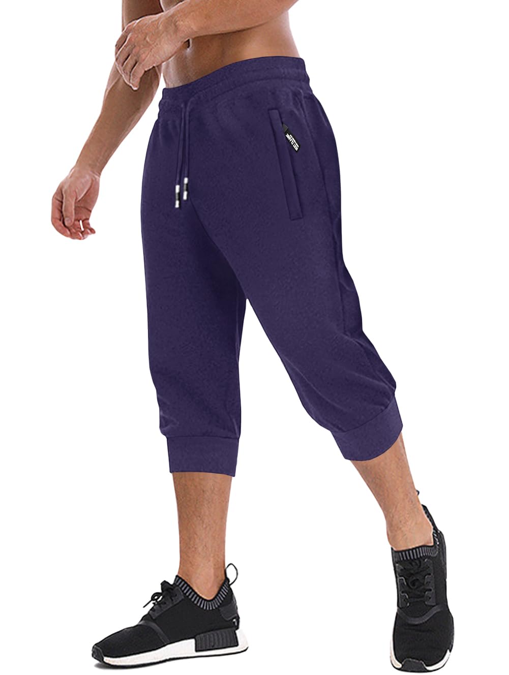 MAGNIVIT Men's 3/4 Jogger Capri Pants Workout Gym Below Knee Shorts Zipper Pockets Jogger Sweatpant Capris for Men
