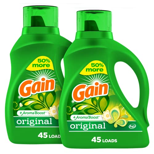 Gain + Aroma Boost Laundry Detergent Liquid, Original Scent, 107 Loads, 154 fl oz, HE Compatible Laundry Soap with Febreze and Oxi, Gain Laundry Detergent, Liquid Laundry Detergent