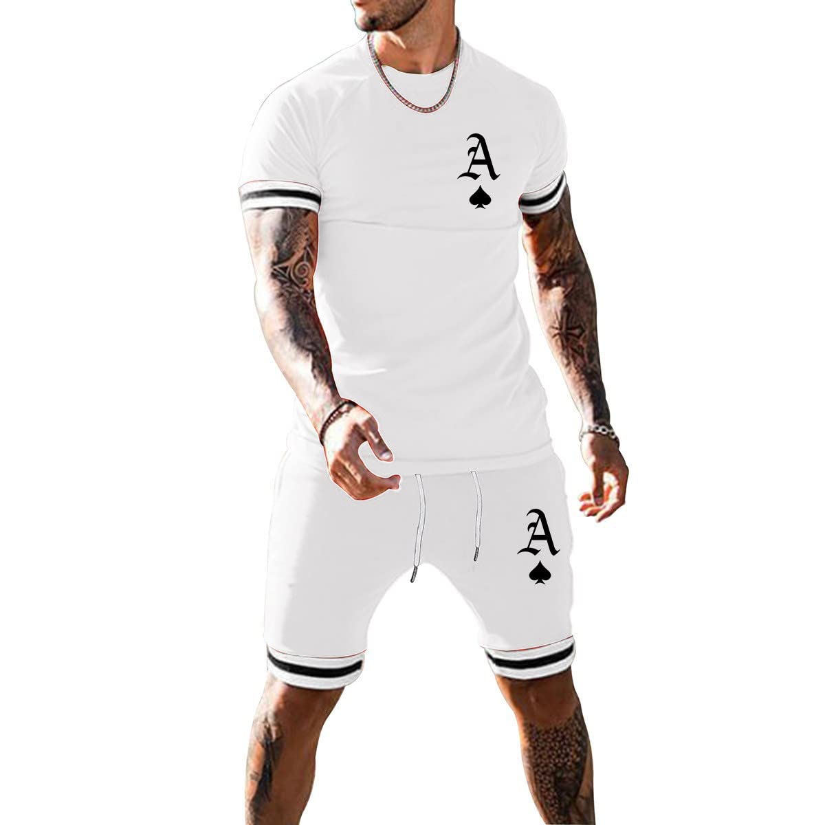 Men's Short Sets 2 Piece Summer Outfits Tracksuits Short Sleeve Shirt and Shorts 3D Poker Shirt