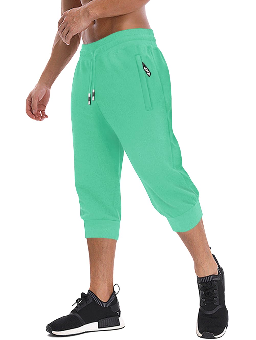 MAGNIVIT Men's 3/4 Jogger Capri Pants Workout Gym Below Knee Shorts Zipper Pockets Jogger Sweatpant Capris for Men