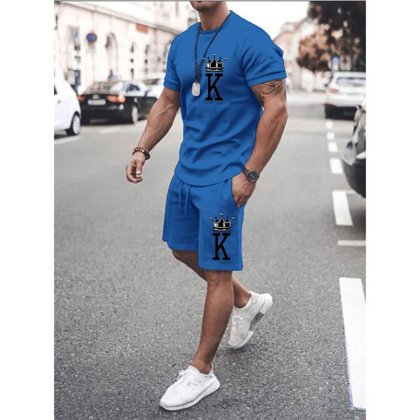 Men's Short Sets 2 Piece Summer Outfits Tracksuits Short Sleeve Shirt and Shorts 3D Poker Shirt