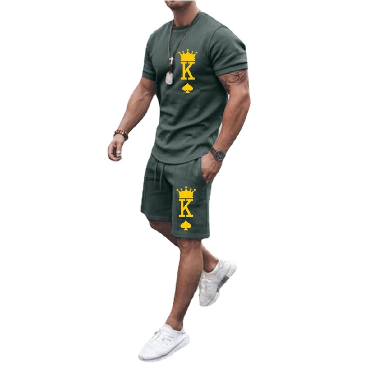 Men's Short Sets 2 Piece Summer Outfits Tracksuits Short Sleeve Shirt and Shorts 3D Poker Shirt