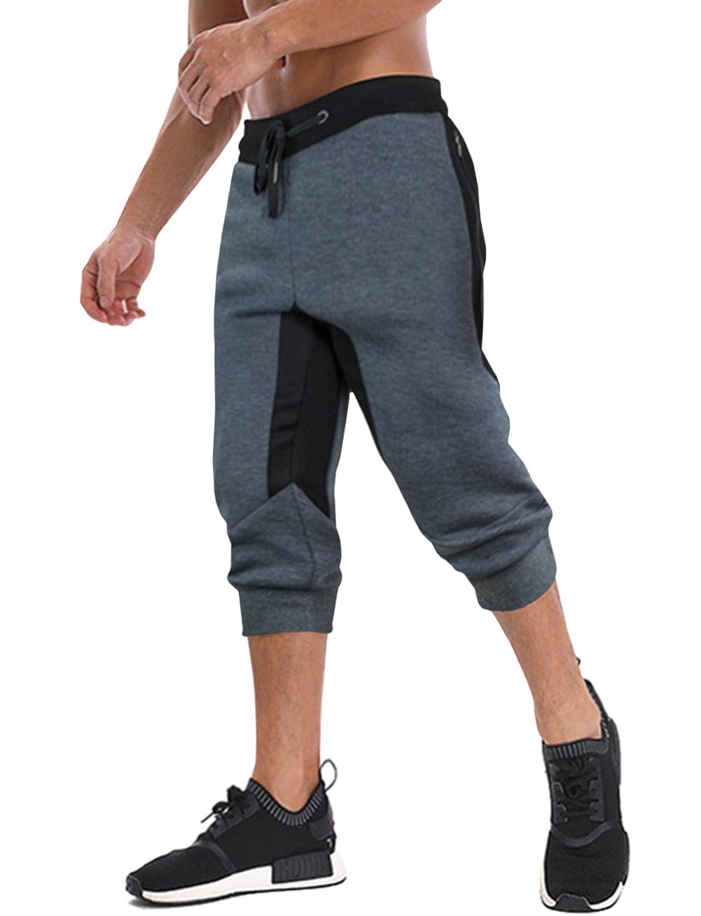 MAGNIVIT Men's 3/4 Jogger Capri Pants Workout Gym Below Knee Shorts Zipper Pockets Jogger Sweatpant Capris for Men