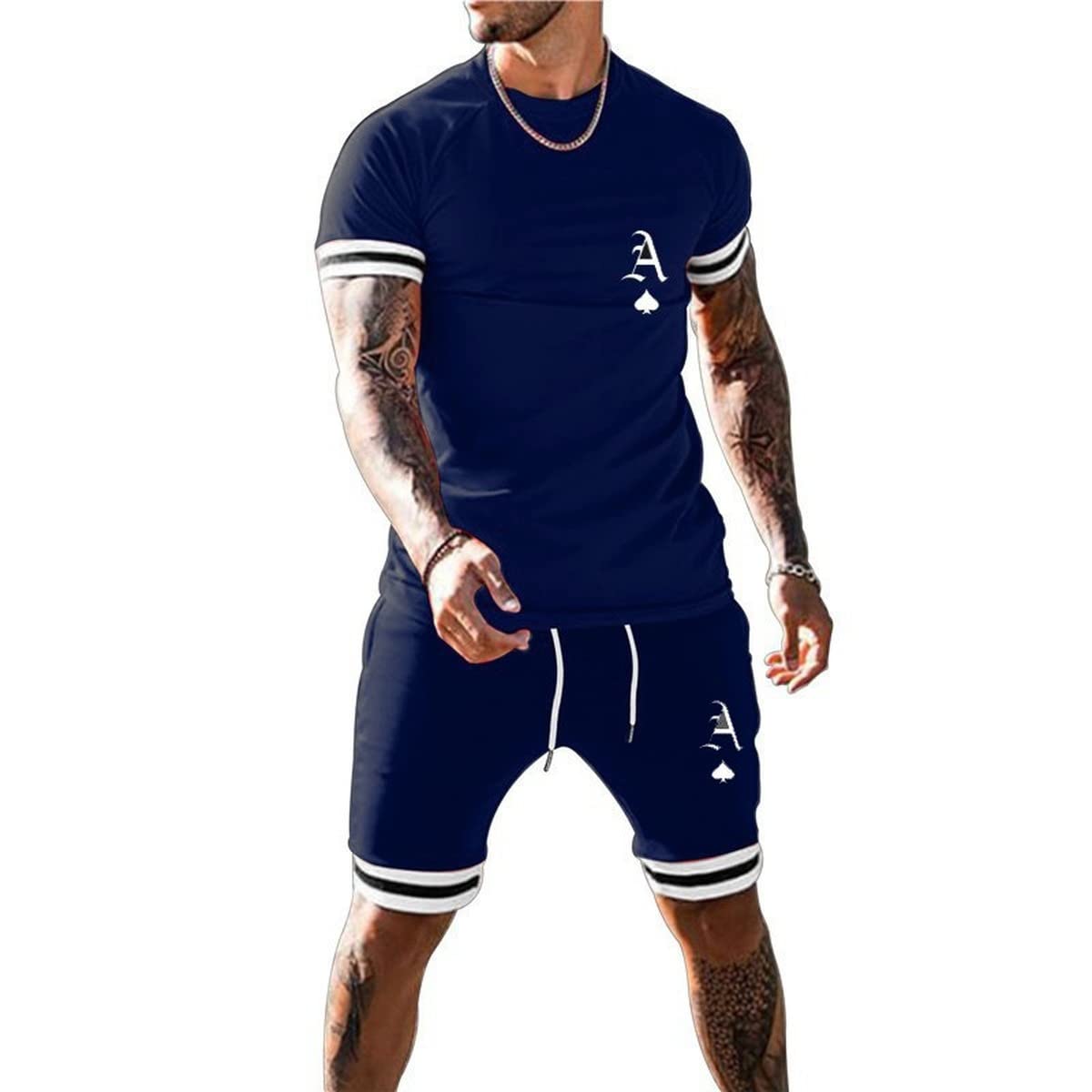 Men's Short Sets 2 Piece Summer Outfits Tracksuits Short Sleeve Shirt and Shorts 3D Poker Shirt